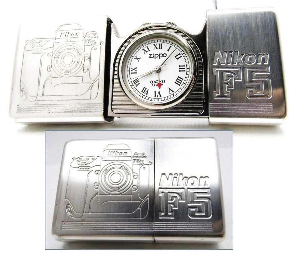 Nikon F5 Camera Time Tank Zippo Pocket Clock Watch running 1995 Rare