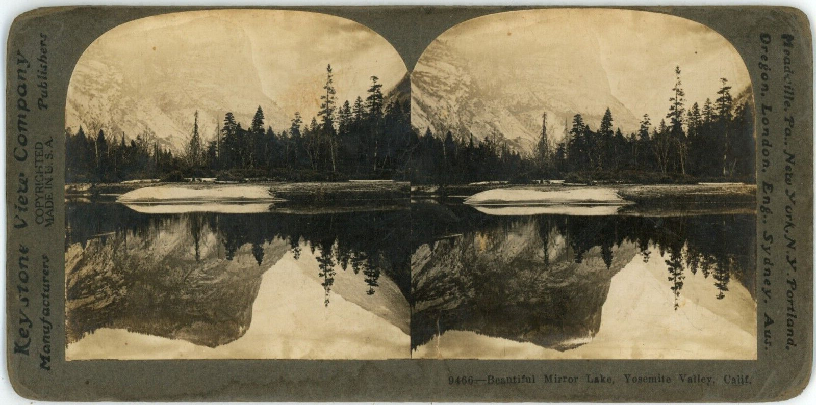 c1890\'s Stunning Keystone View Co. Stereoview Card 9466 Mirror Lake Yosemite, CA