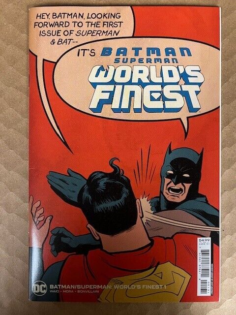 Batman Superman Worlds Finest #1 1:25 Slap Variant Cover Meme DC Comic Mark Waid