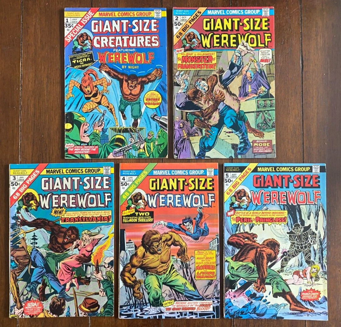 Marvel Giant-Size WEREWOLF BY NIGHT Five Comic Book Lot 1974/75