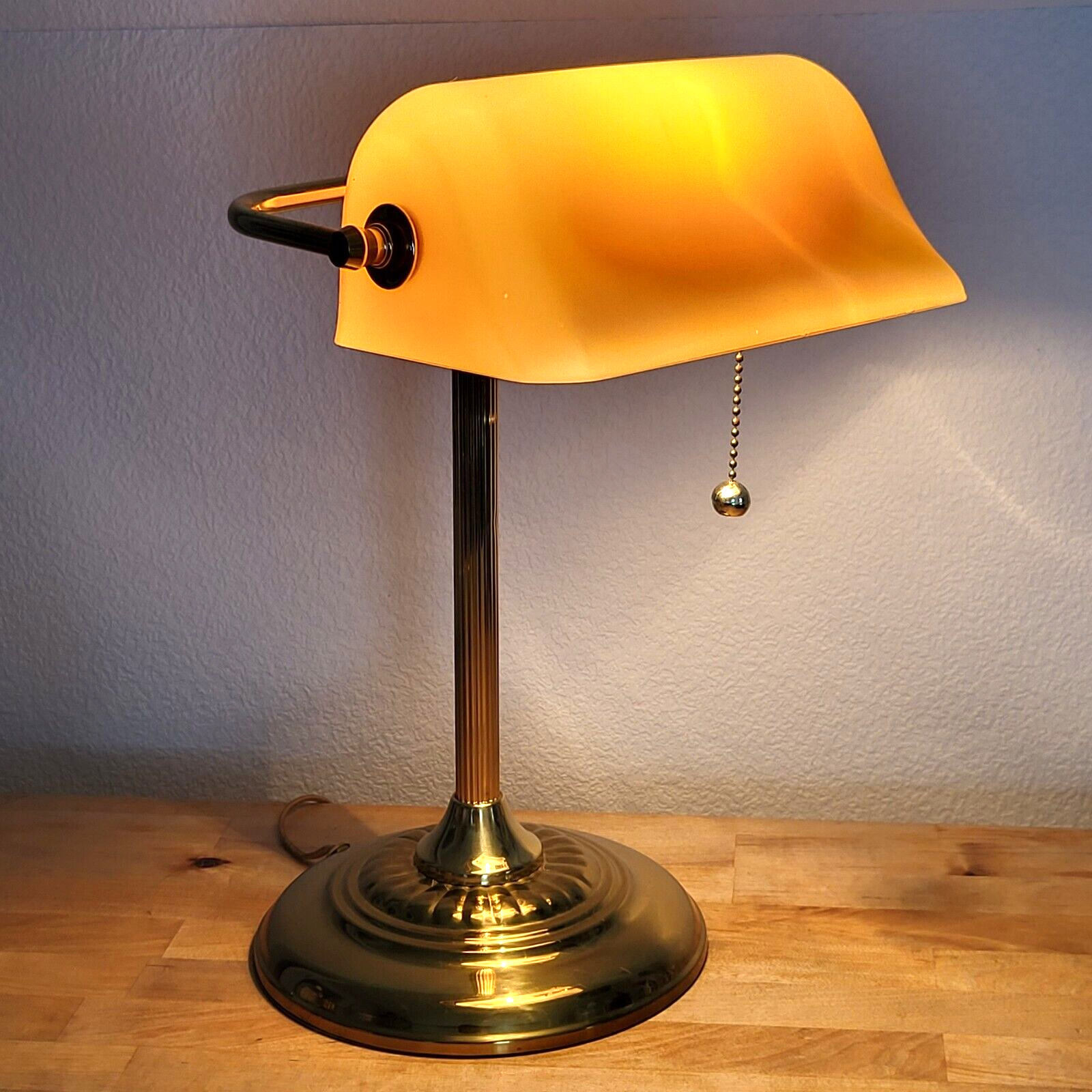 Bankers Lamp Amber Glass Shade Vintage Antique Desk Table Piano Library Light 14