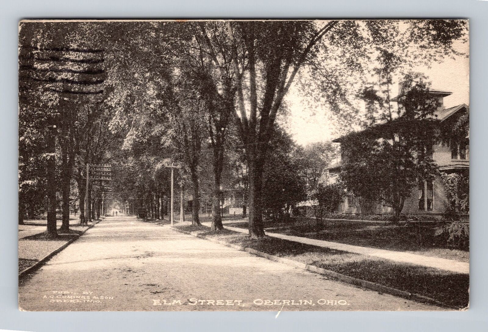 Oberlin OH-Ohio, Scenic View Elm Street, Antique Souvenir Vintage c1928 Postcard