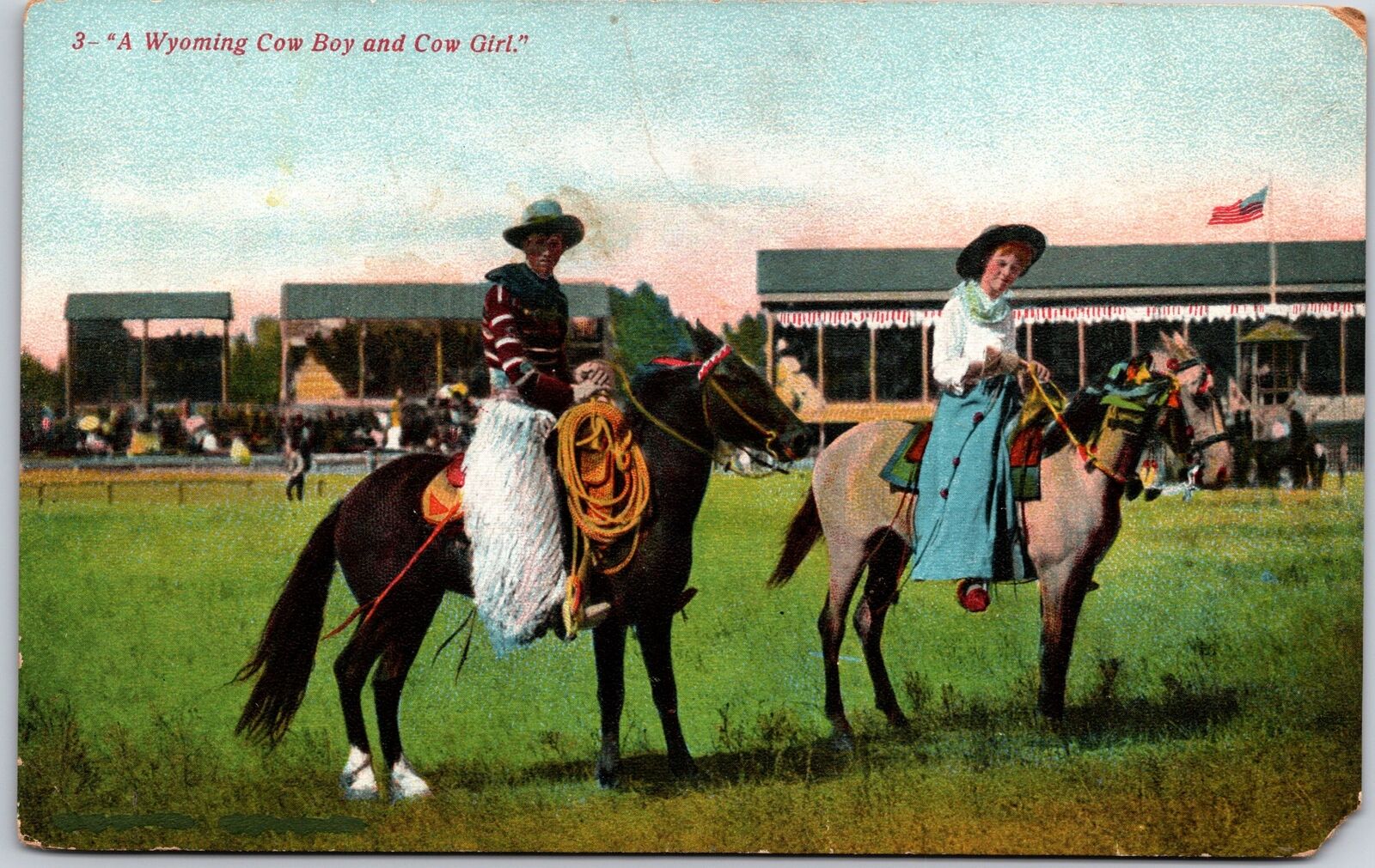 Wyoming Cowboy And Cowgirl Horse Racing Sports Postcard