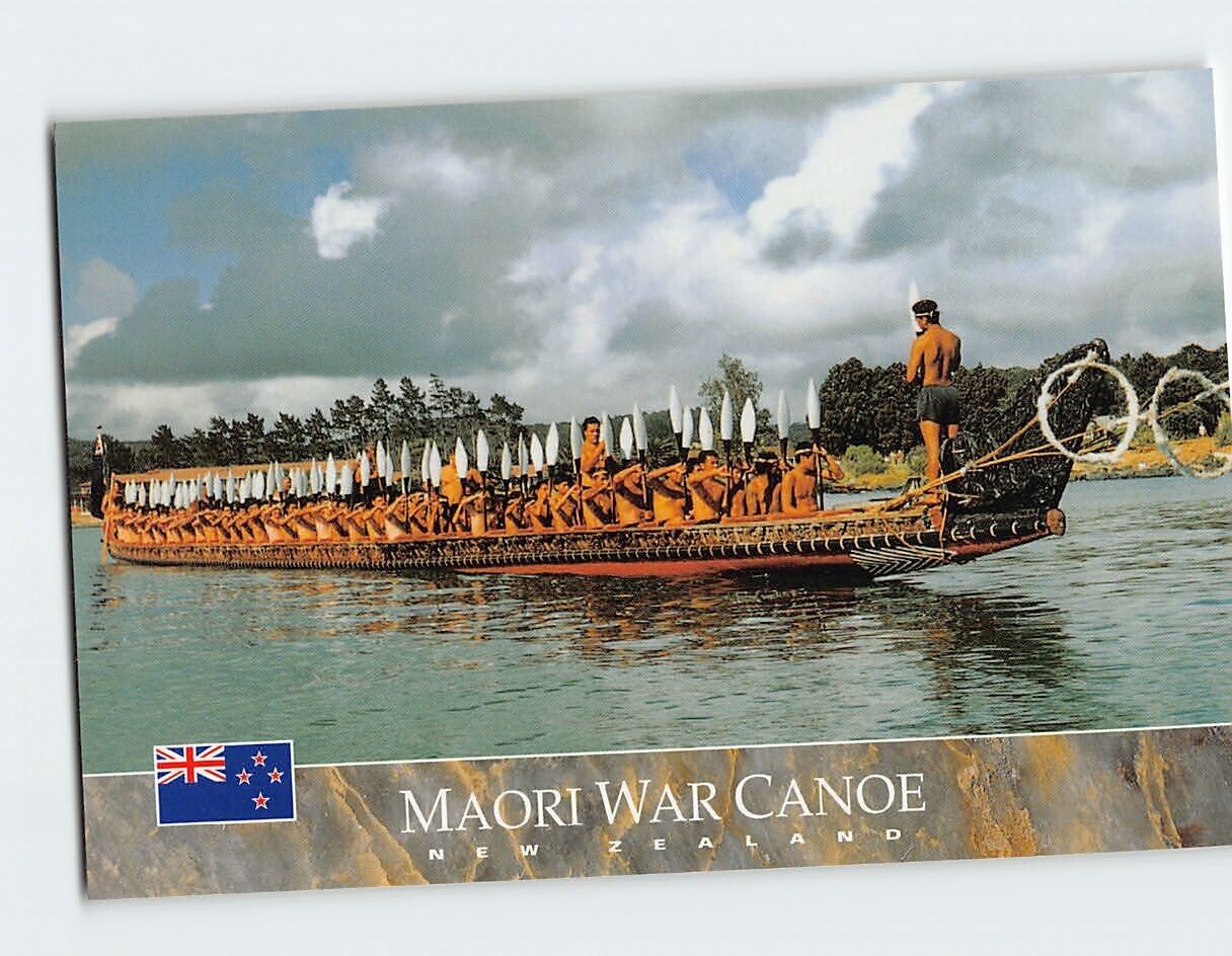 Postcard Maori War Canoe, New Zealand