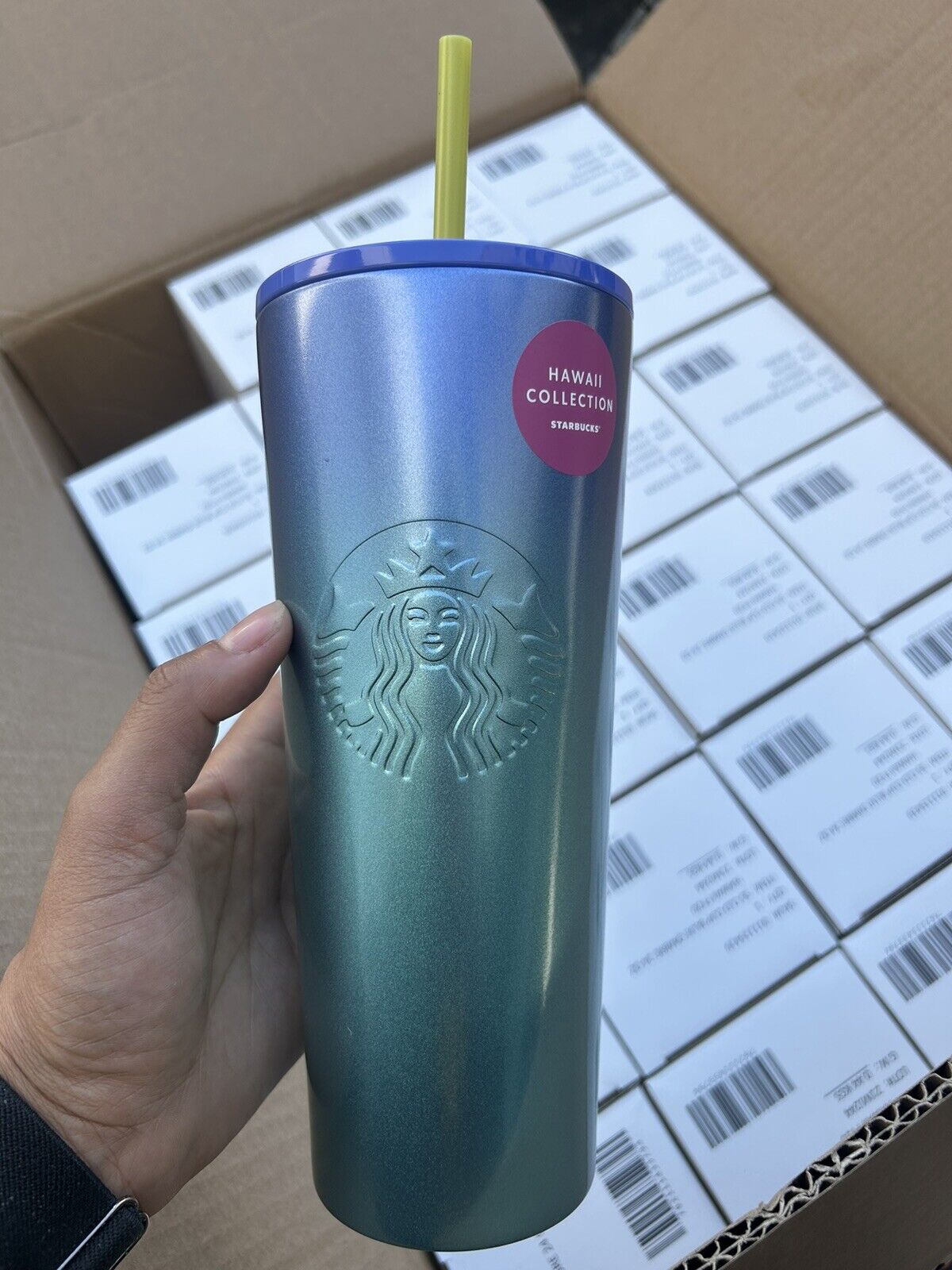 Starbucks Hawaii Blue Ombré Turtle Stainless Steel Cold Cup Tumbler 24 oz