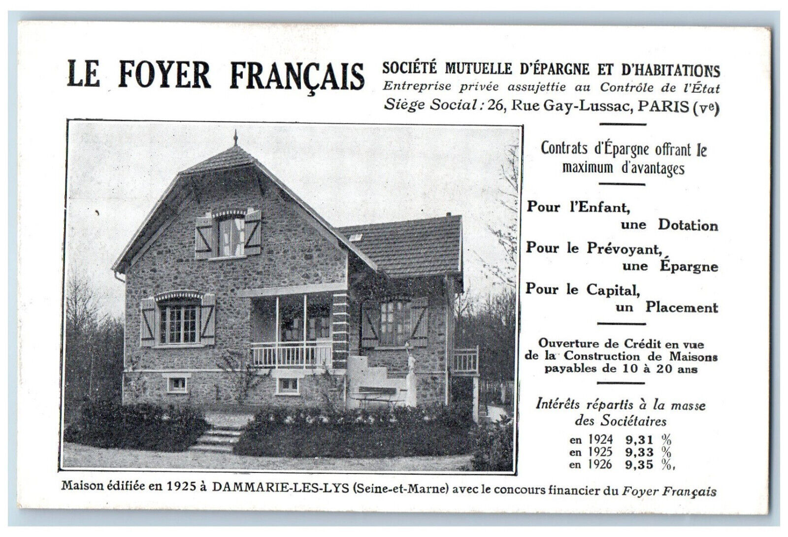 Le Foyer France Postcard Mutual Savings and Housing Society c1910 Antique