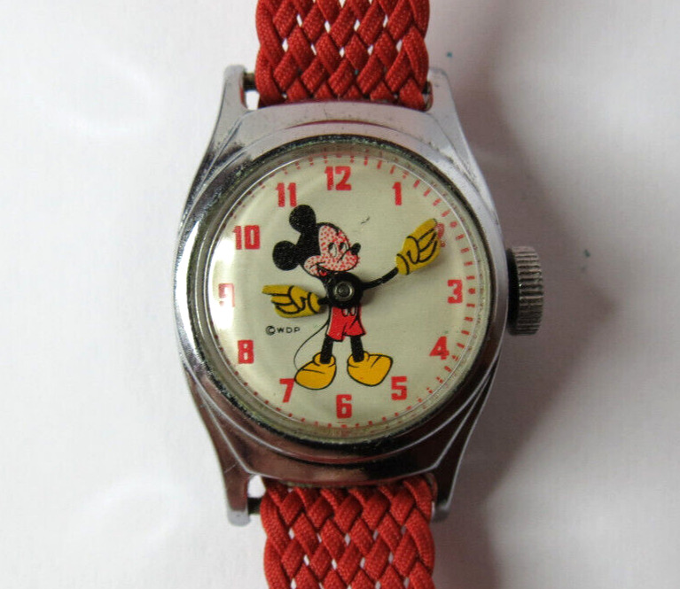 VINTAGE 1940'S GIRLS MICKEY MINNIE MOUSE US TIME WOMENS MANUAL WIND SILVER TONE.