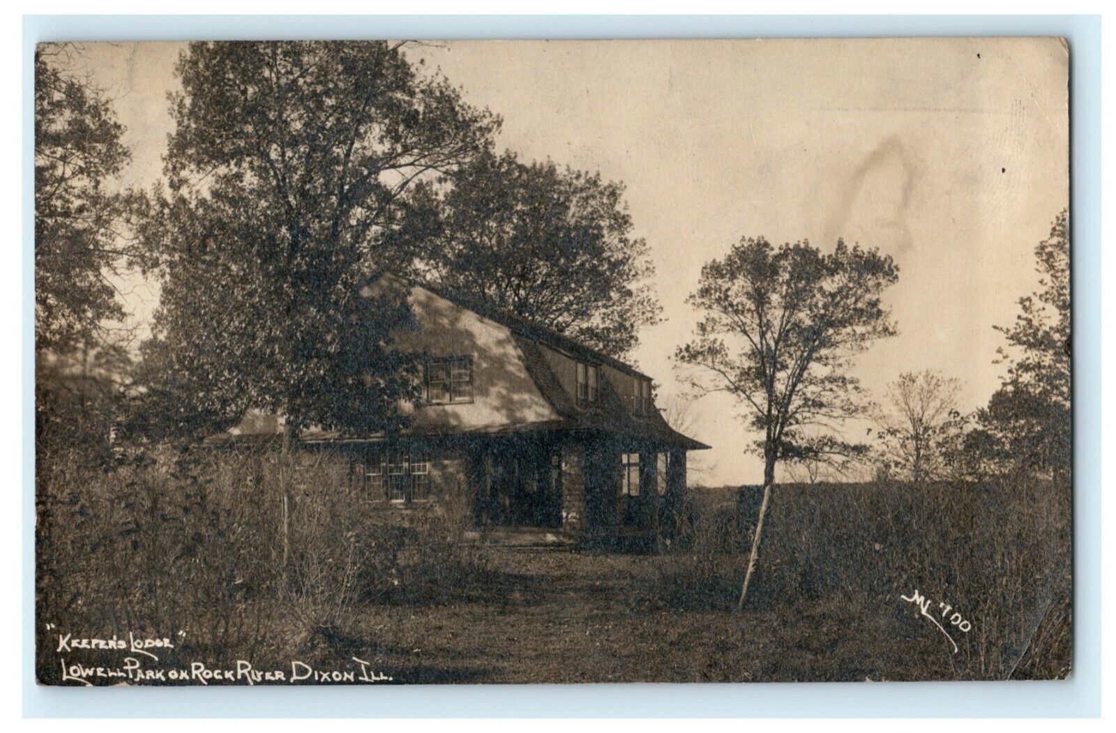 Keeper's Lodge Lowell Park Dixon Illinois RPPC Photo 1914 Antique Postcard