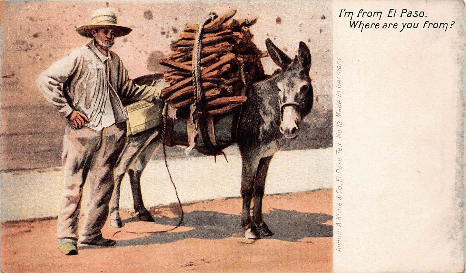 El Paso TX Texas Burro Donkey Saddle Firewood Southwest Desert Vtg Postcard A34