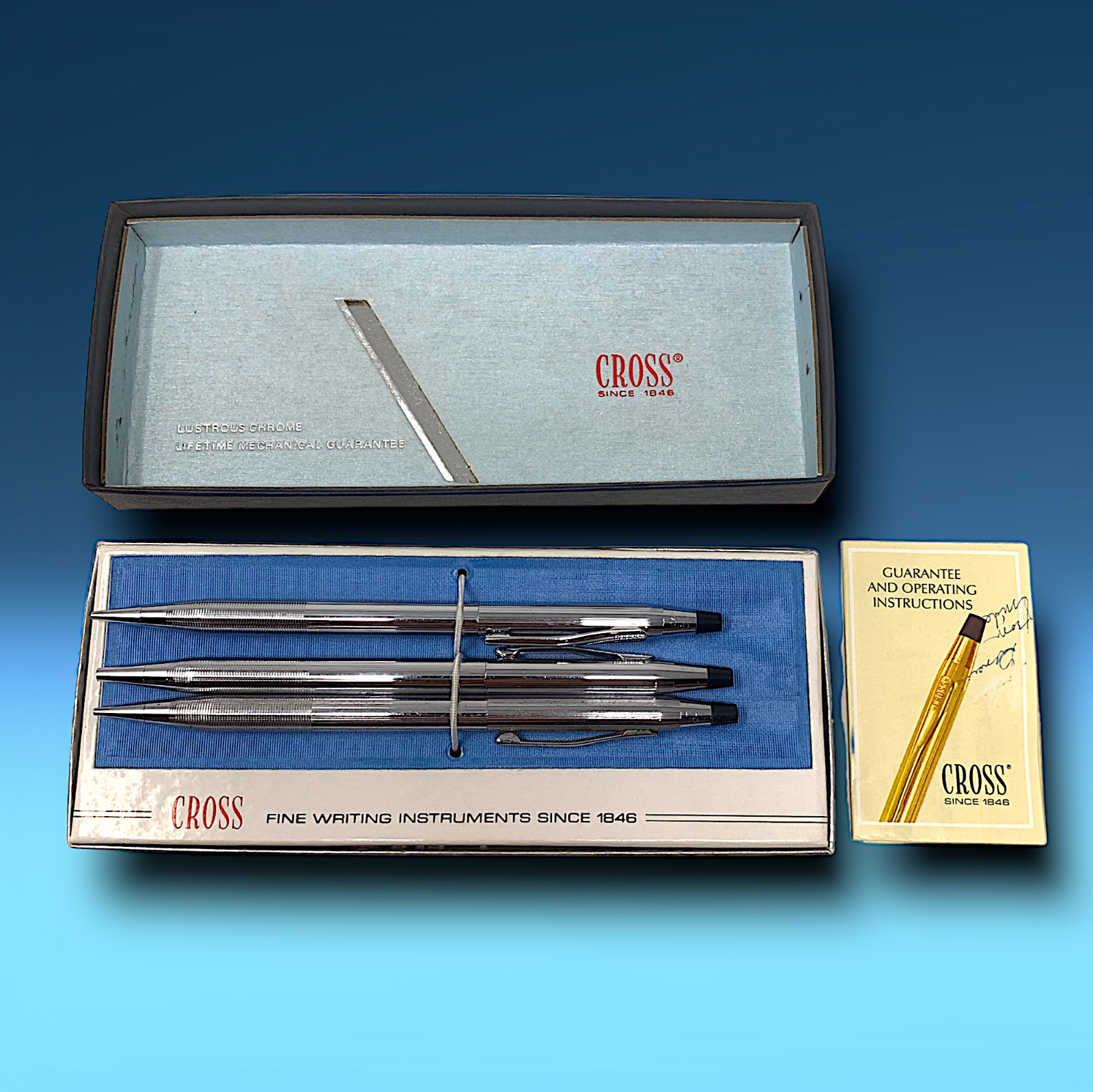 Vintage Cross Century Classic Ballpoint Pen & Pencil Set Chrome #3501 NIB Bonus