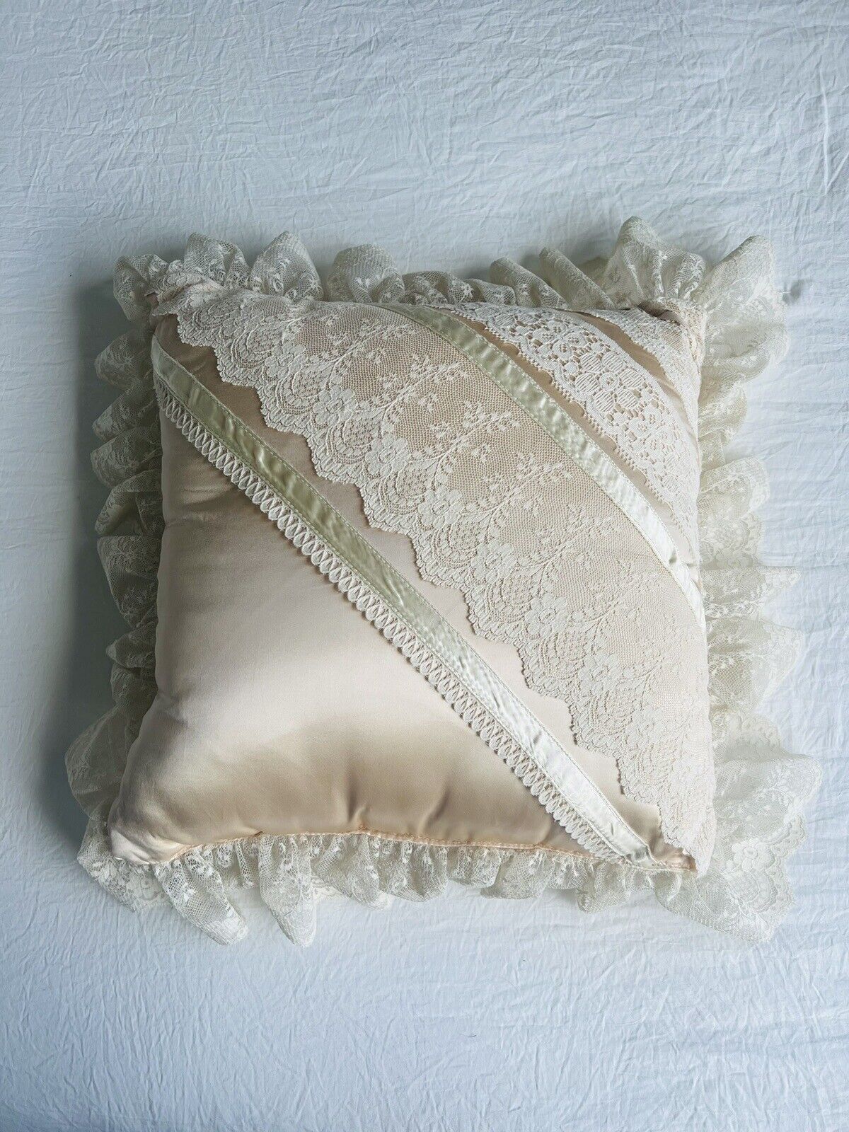 Boudoir Throw Pillow Satin Lace Victorian Chic Champagne Bed Sofa Decor