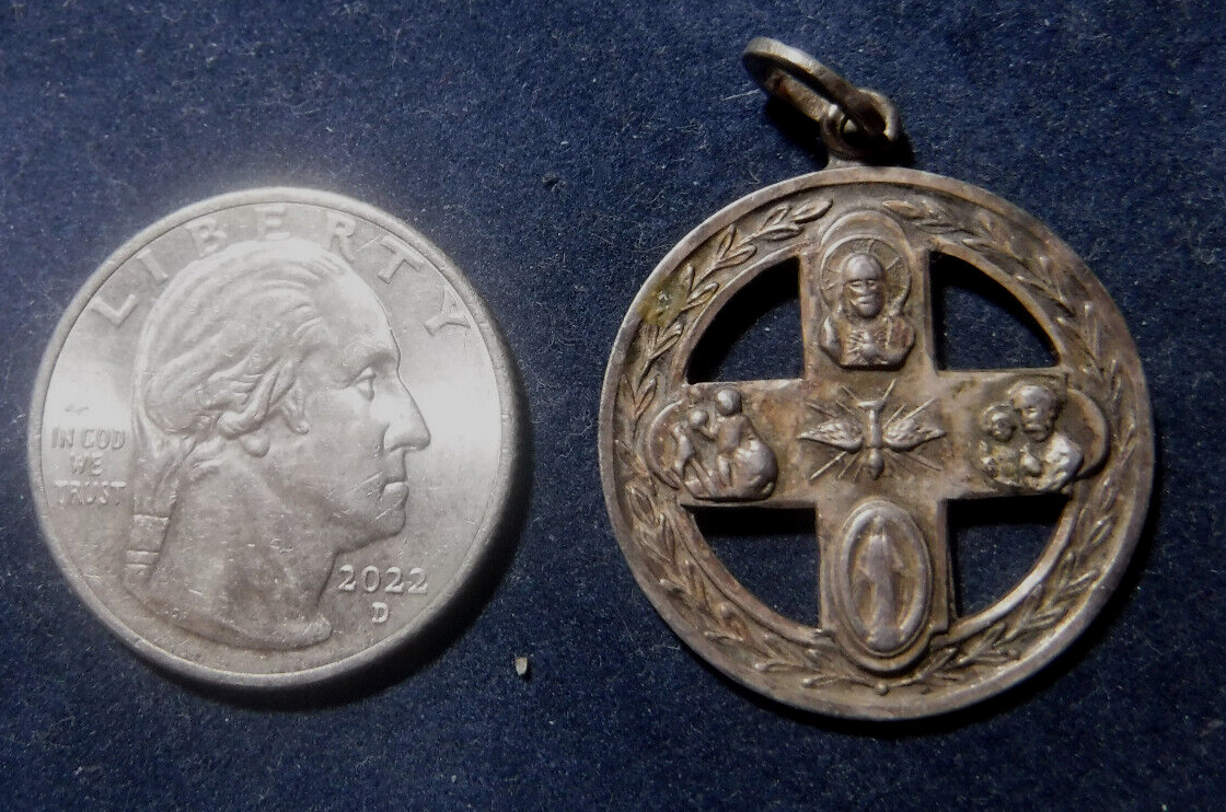 Vintage Catholic Four Way Medal, Sterling Silver, Miraculous Medal