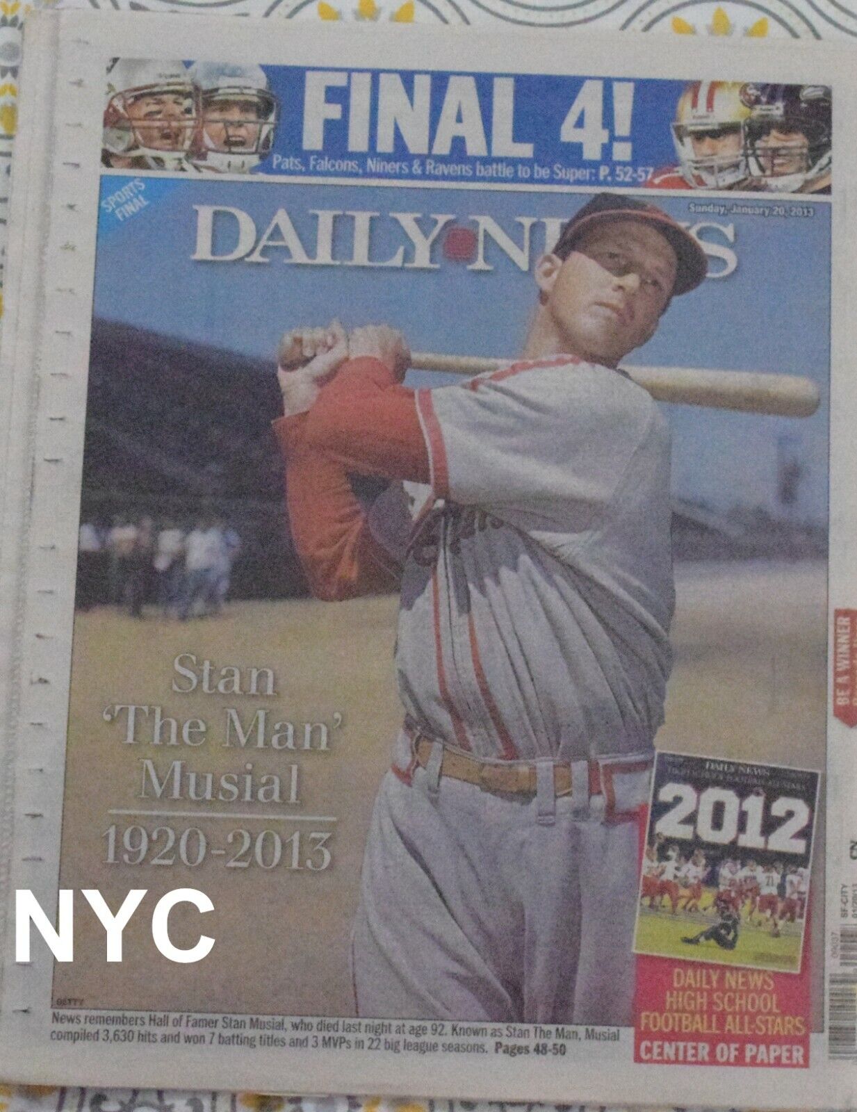 Stan Musial Dead Ny Daily News January 20 2013 🔥