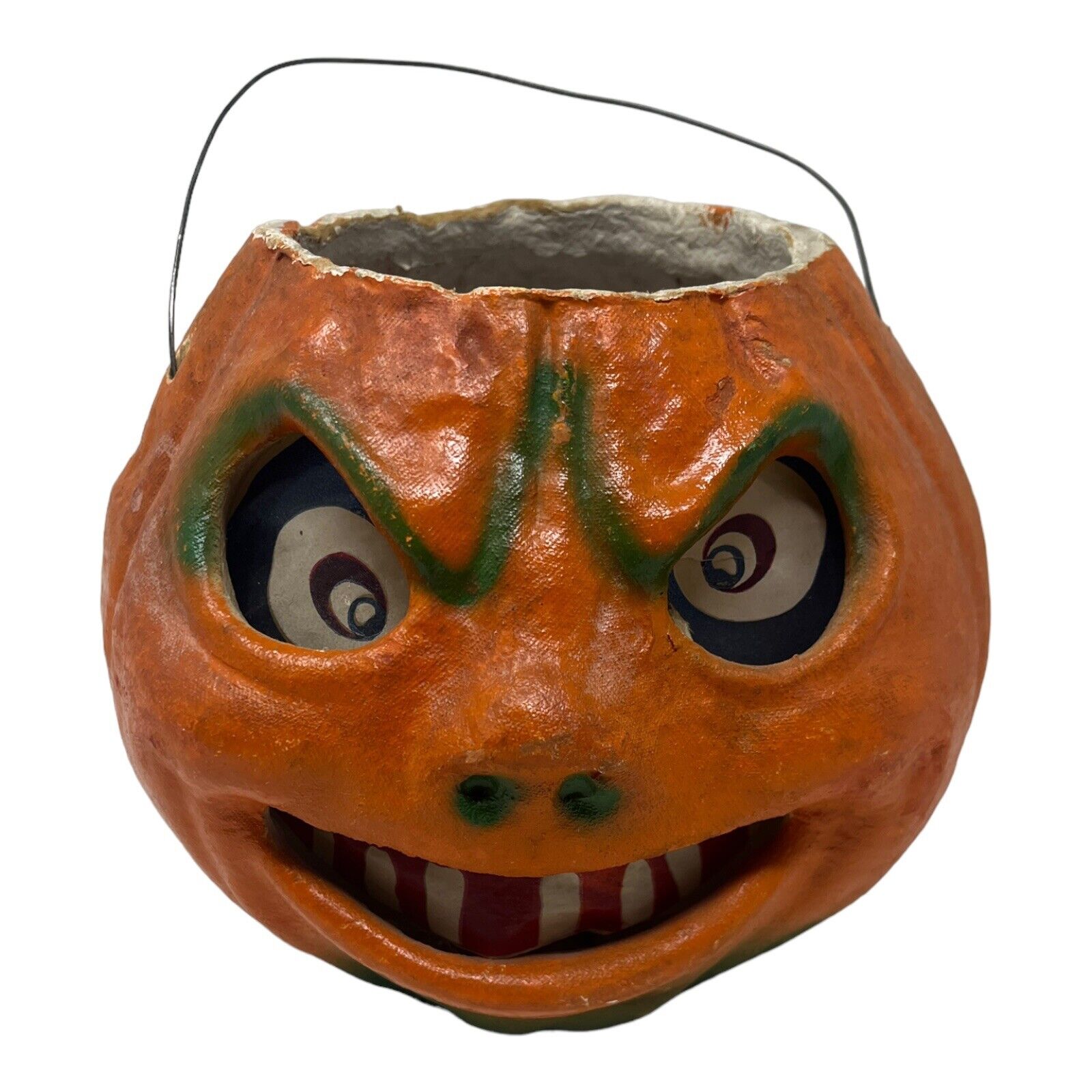 Vintage 1930's 1940's Original Paper Mache Halloween Pumpkin Head JOL  Large 6”