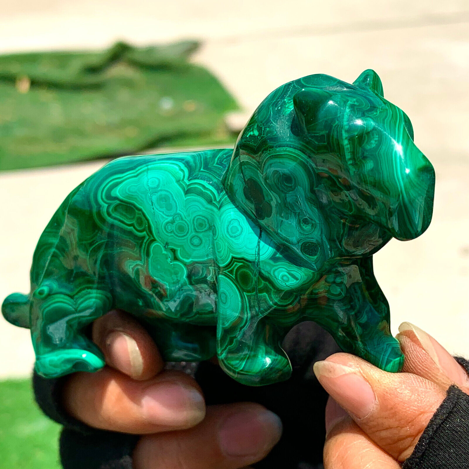 250G Natural glossy Malachite Crystal Handcarved lion mineral sample healing
