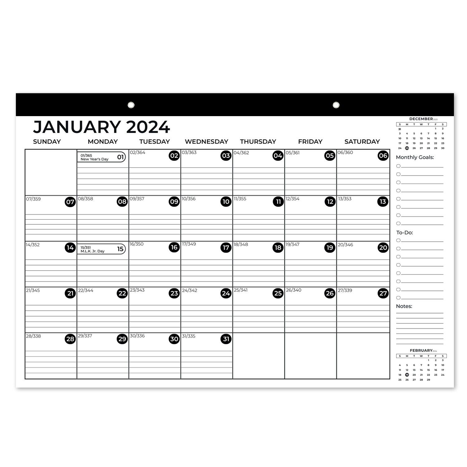 Desk Calendar 2024, 12 Months from January to December, Size 12