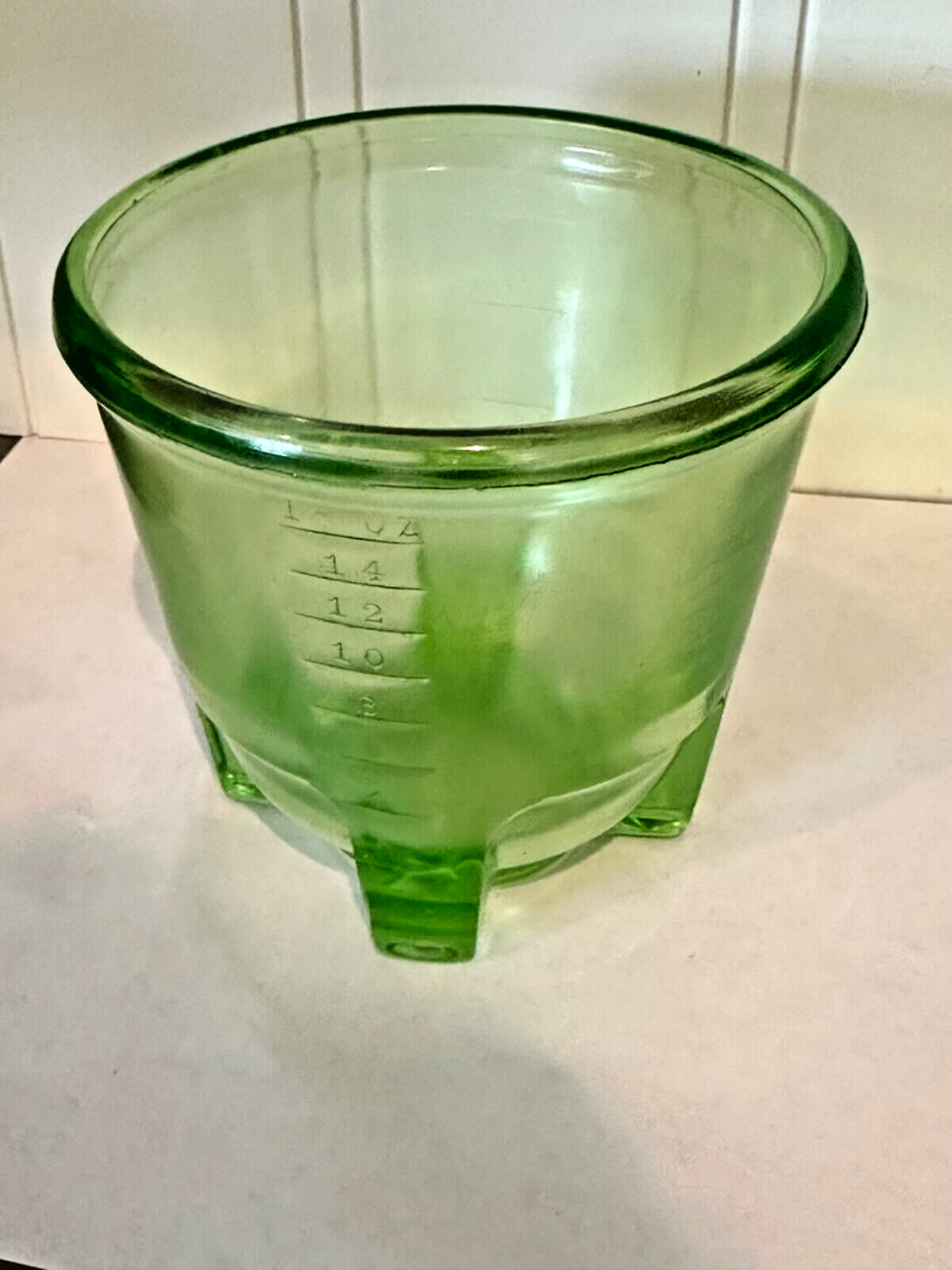 Vintage Uranium Glass Two-Cup  Footed Measuring Bowl