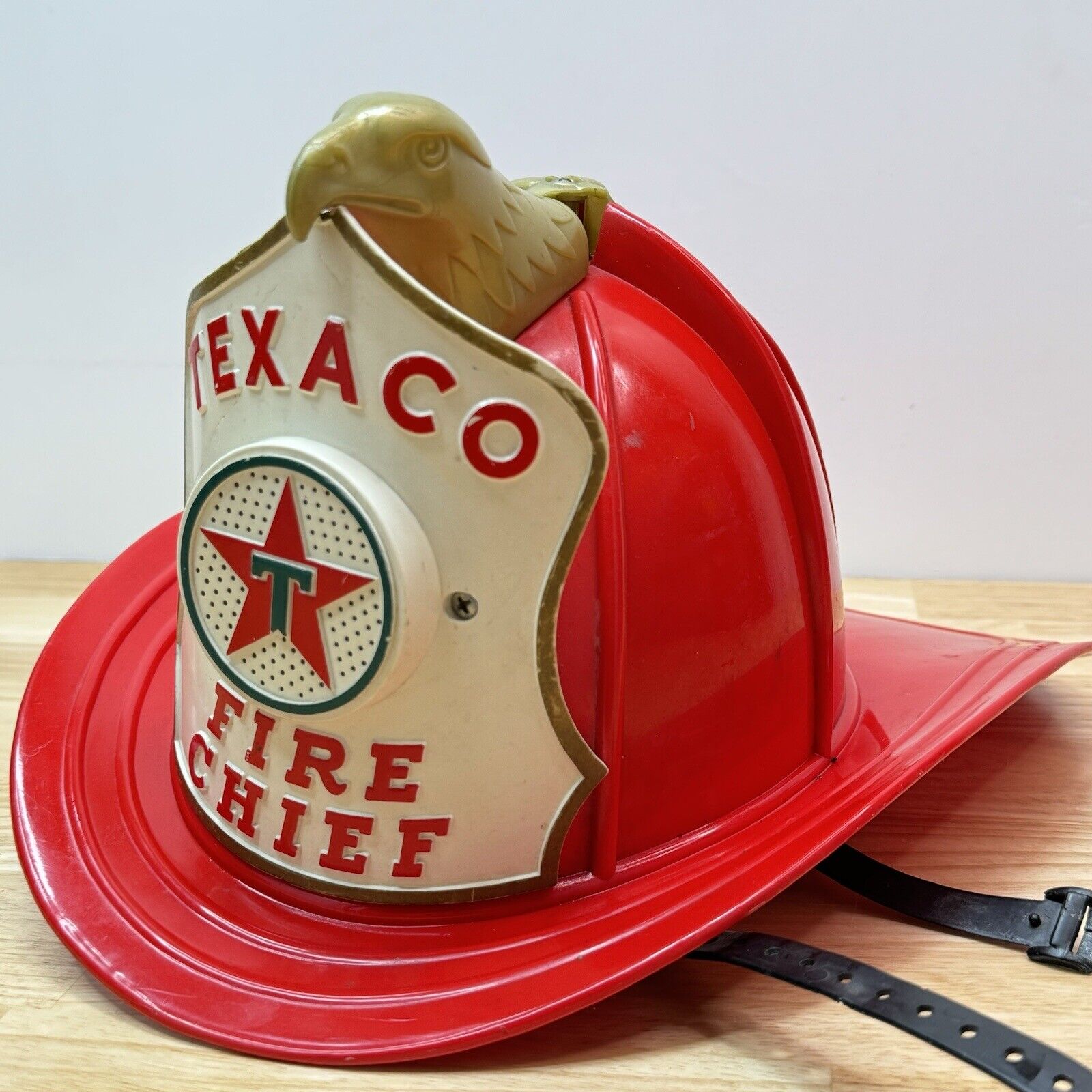 Vintage Texaco Fire Chief Toy Fireman Hat Helmet 1960s Brown & Bigelow USA Damag