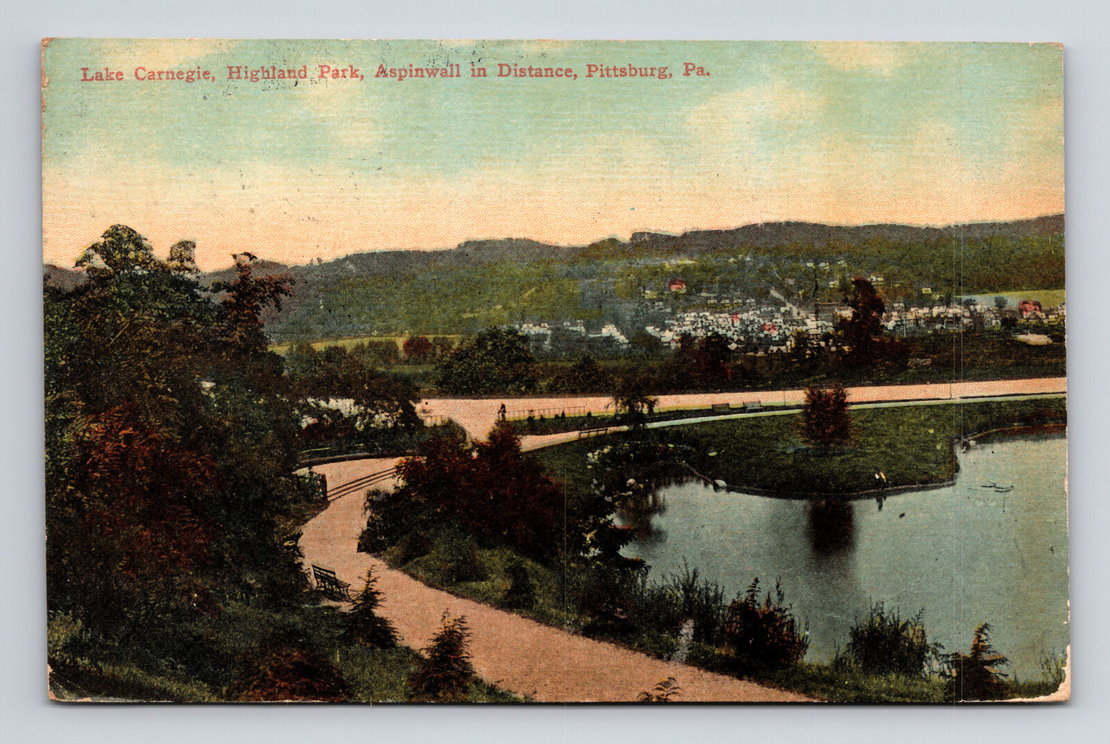 c1917 DB Postcard Aspinwall PA Pennsylvania Highland Park Lake Carnegie