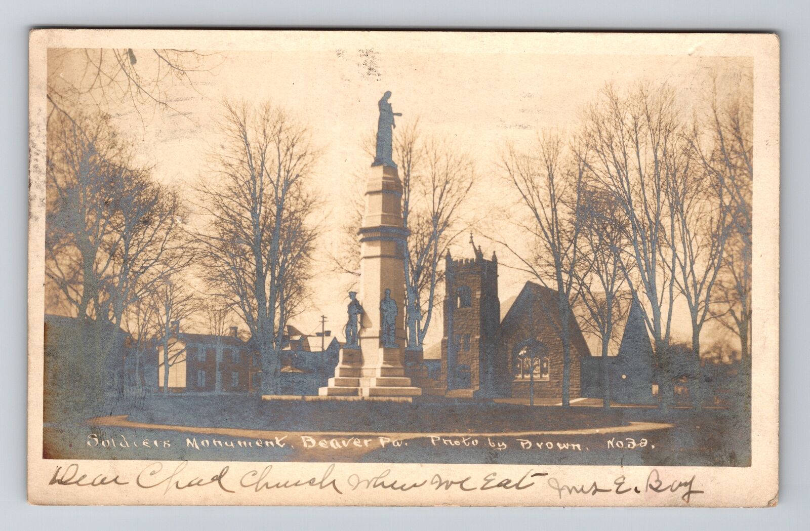 Beaver PA-Pennsylvania RPPC, Soldiers Monument, Real Photo c1907 Postcard