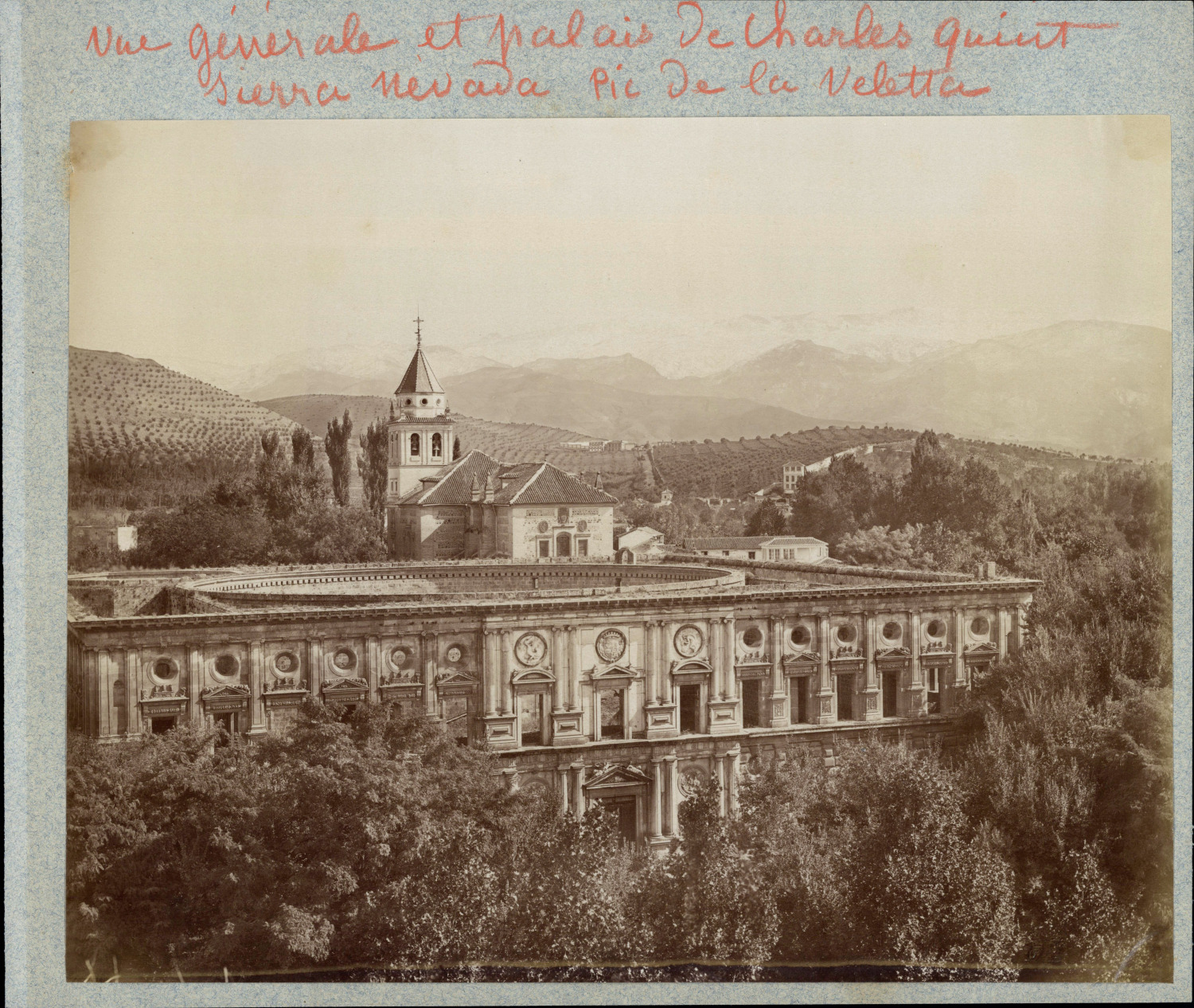Spain, Granada, Palacio de Carlos V Vintage Albumen Print Albumin Print  
