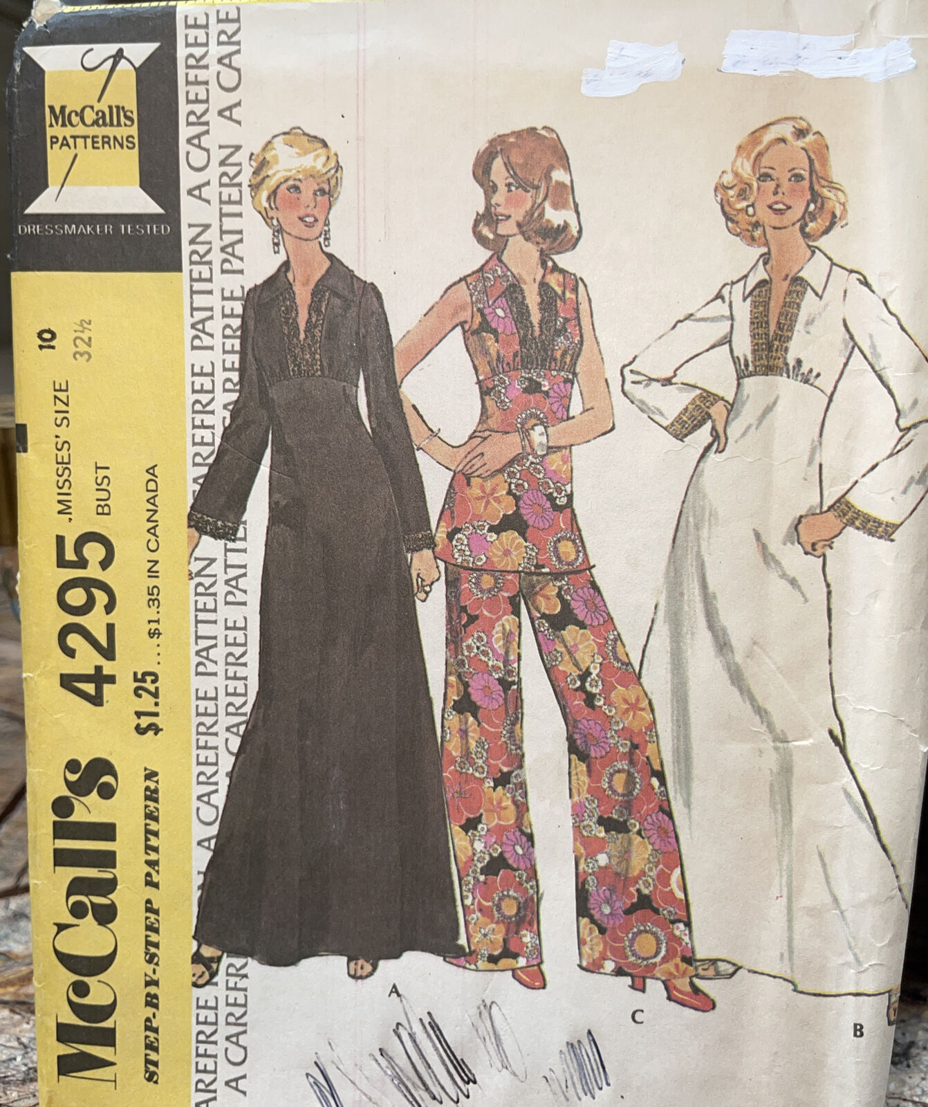 McCall's 4295 Vintage Pattern Women 10 Long Short Tunic Bell Bottom Pant 70's