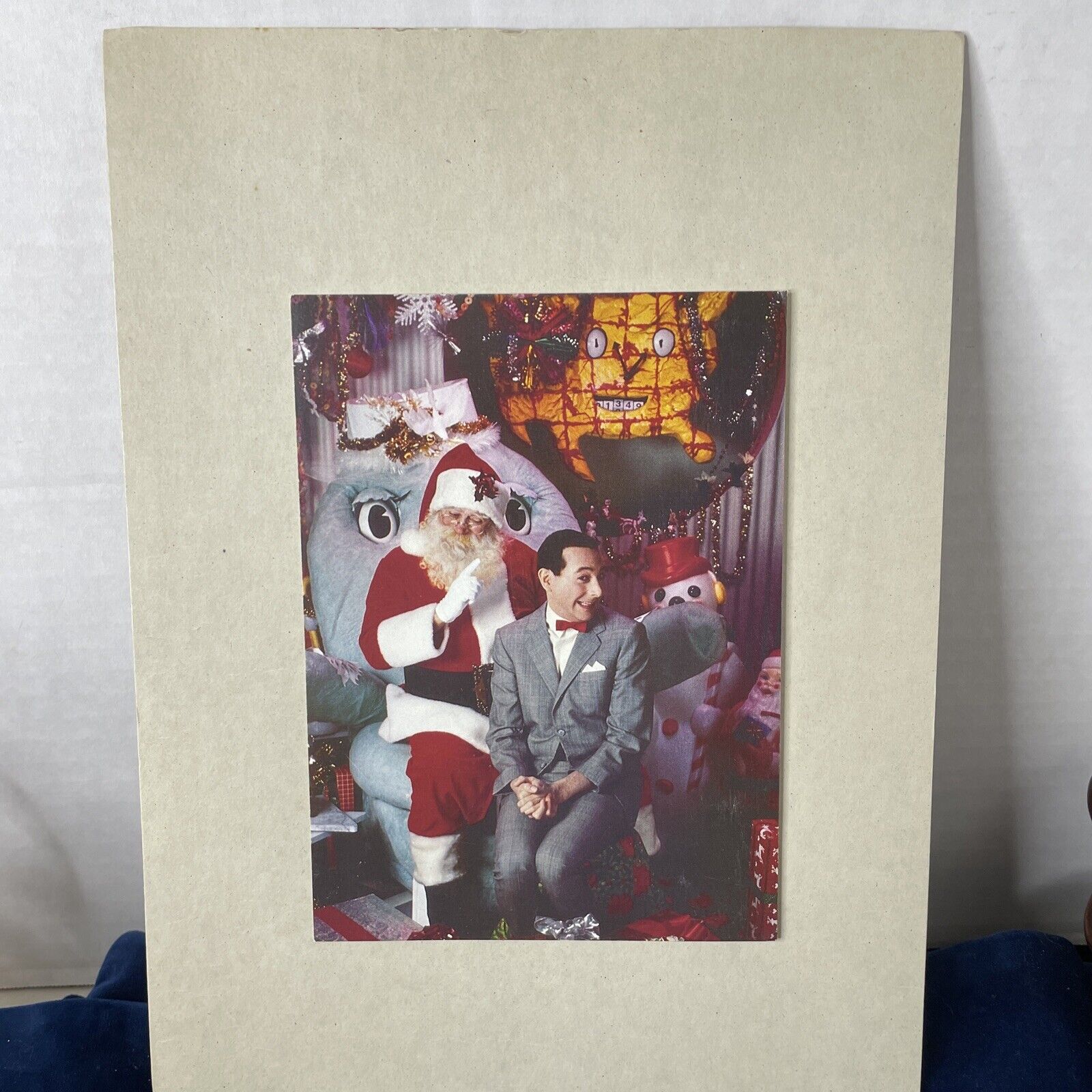 Vtg PEE-WEE HERMAN'S PLAYHOUSE Christmas Card on Chairry and Lap of Santa On Mat