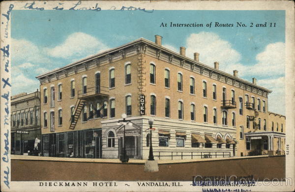 1934 Vandalia,IL Dieckmann Hotel,At Intersection of Routes No. 2 and 11 Teich