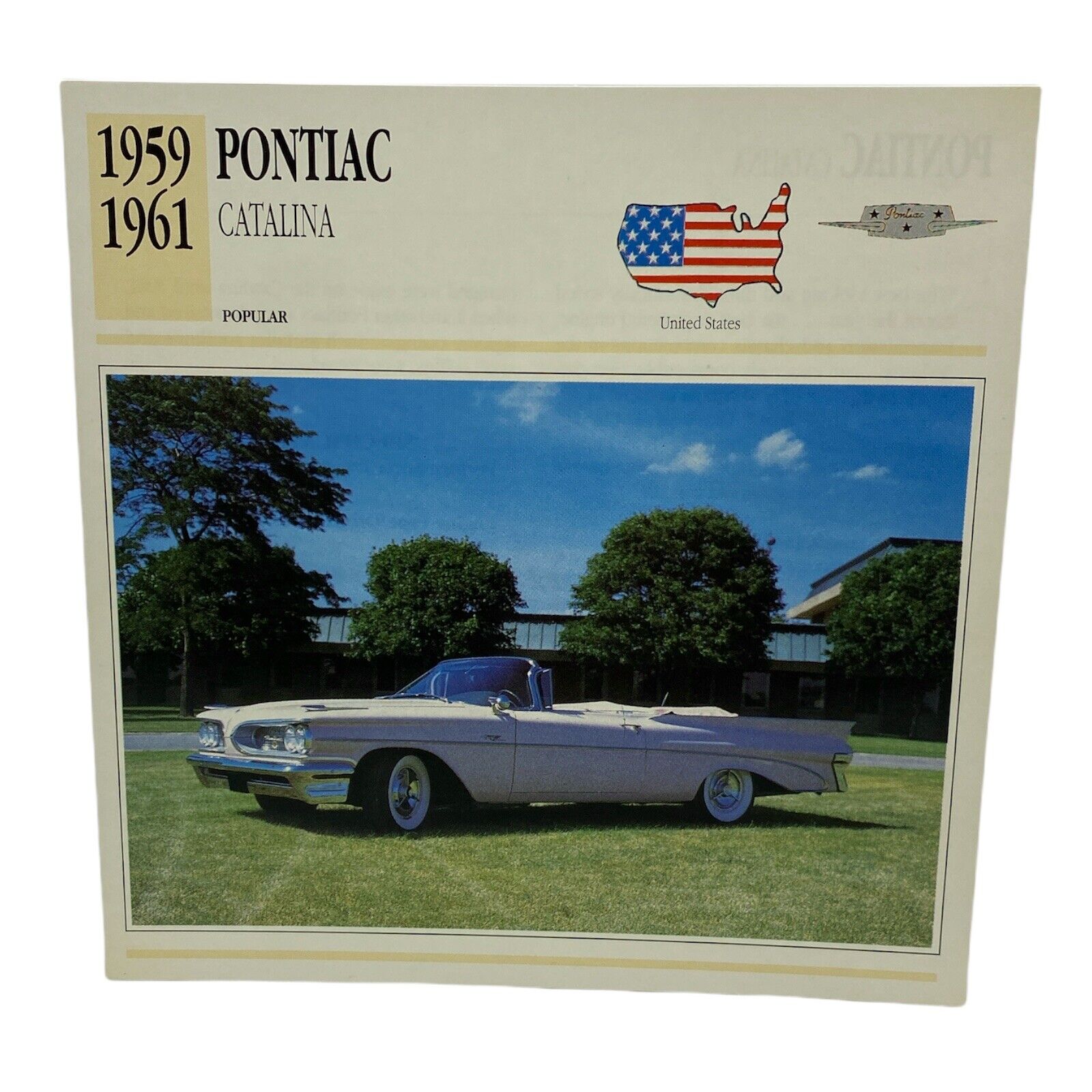 Cars of The World - Single Collector Card  1959 1961 Pontiac Catalina