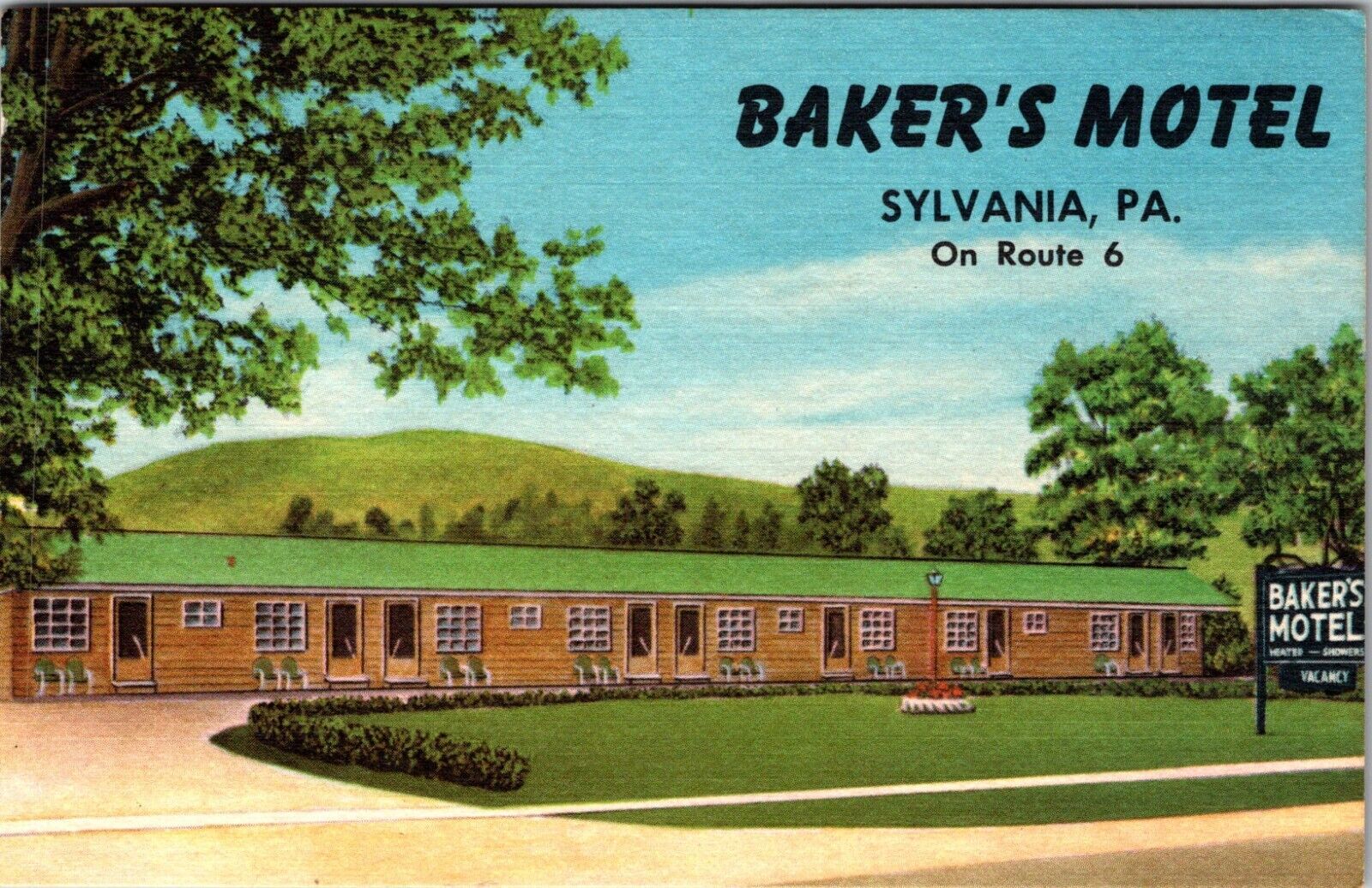 Sylvania, PA Pennsylvania Baker\'s Motel Route 6 Vintage Postcard K167