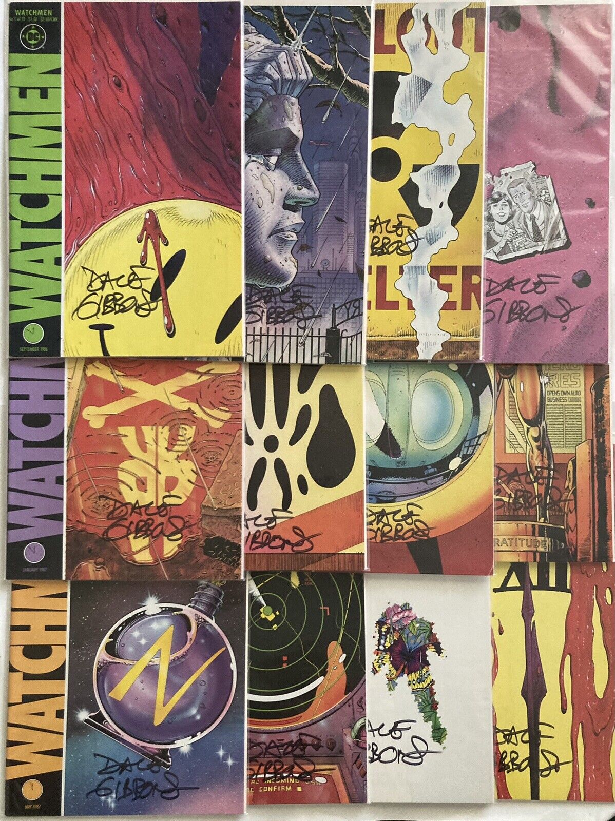 WATCHMEN #1-12 COMPLETE SET 1986 (Signed by Dave Gibbons) EXCELLENT CONDITION