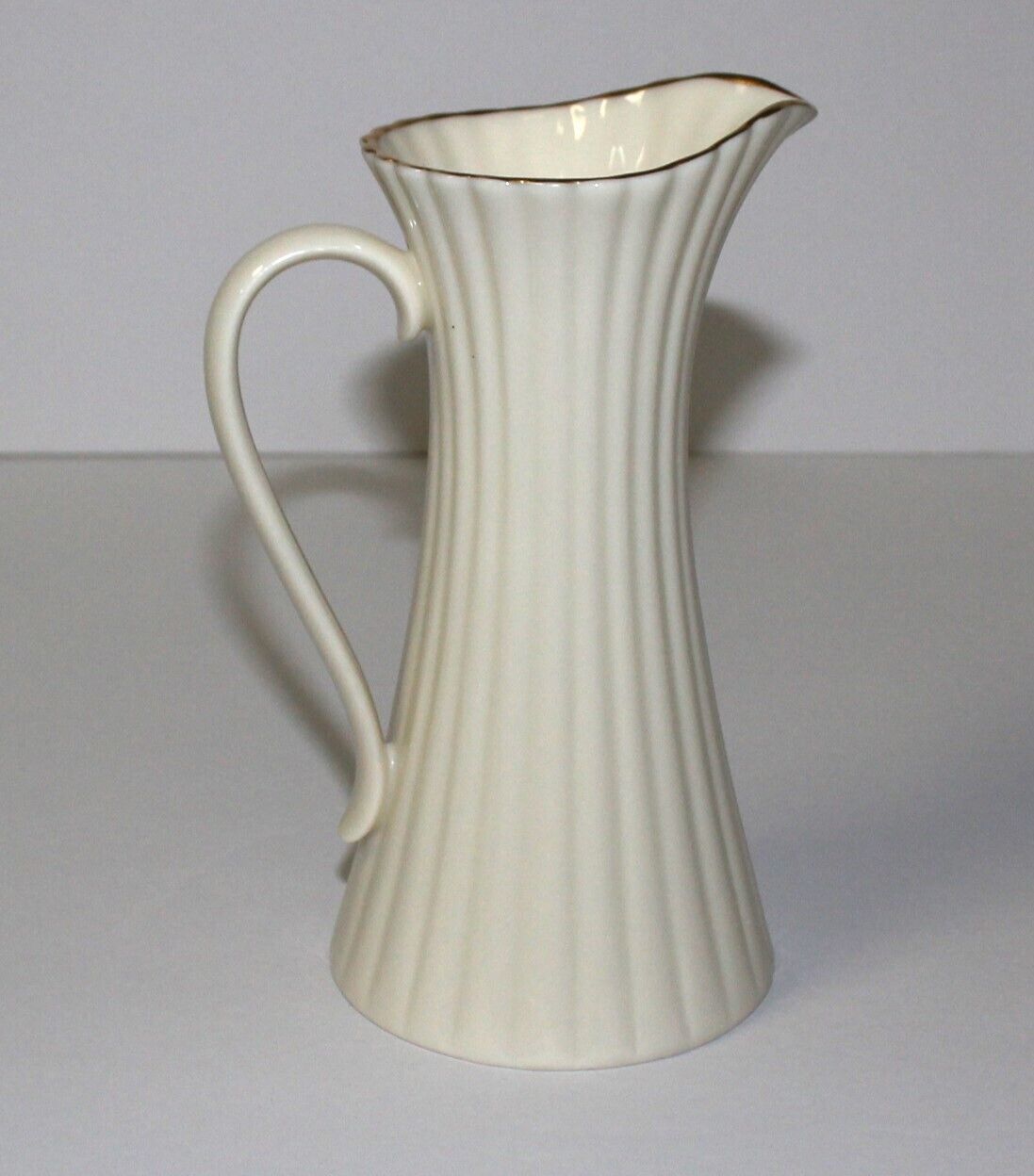 Lenox Bone China Ribbed Ivory Fluted 5.5” Tall Bouquet Pitcher with Gold Trim