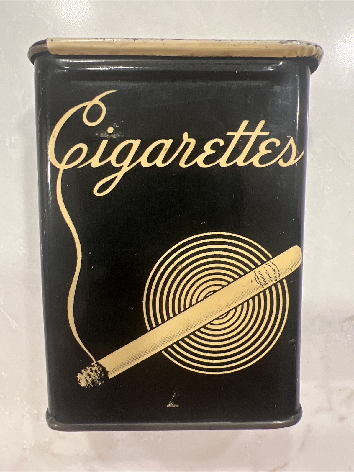 Vintage 1930’s-40’s Art Deco Cigarettes Tin -3 Inch Tall Continental Can Company