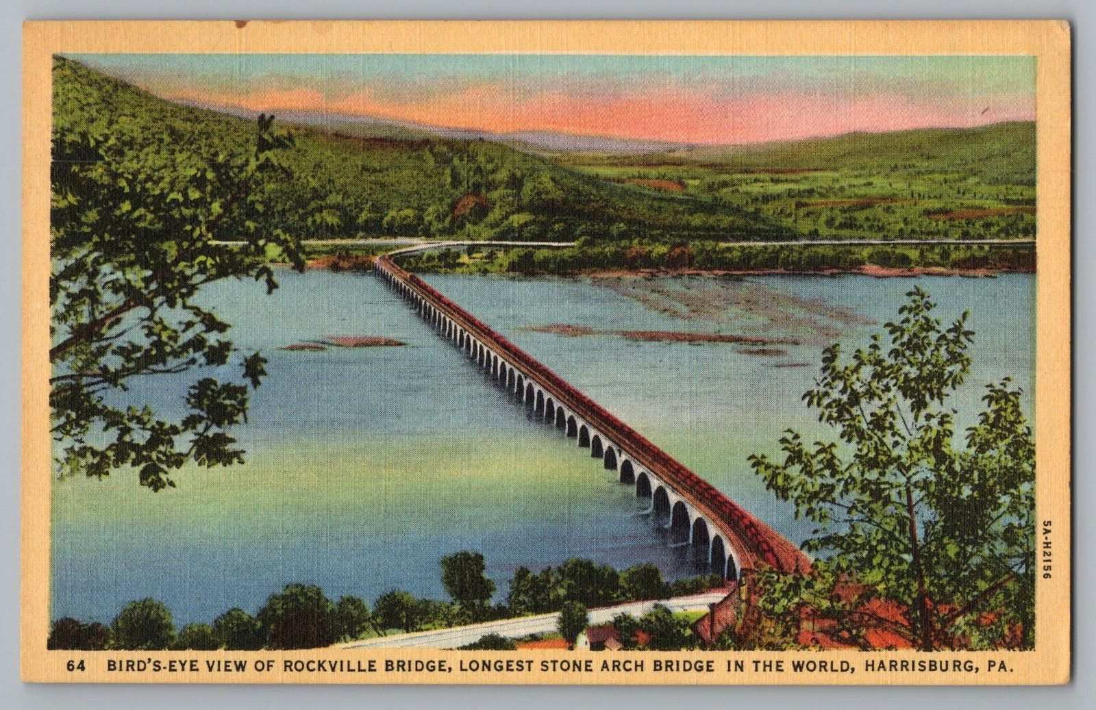Postcard Bird\'s Eye View Rockville Bridge, Harrisburg, Pennsylvania