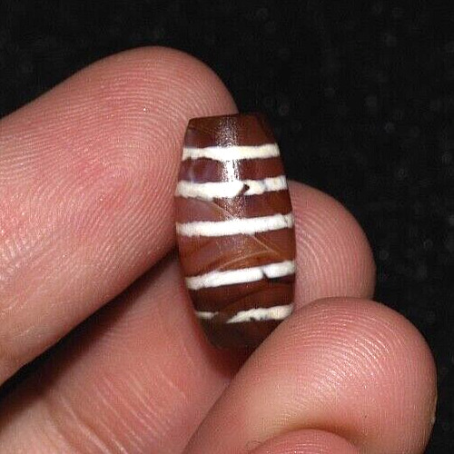 Ancient Central Asian Etched Carnelian Bead with 5 Stripes in Good Condition