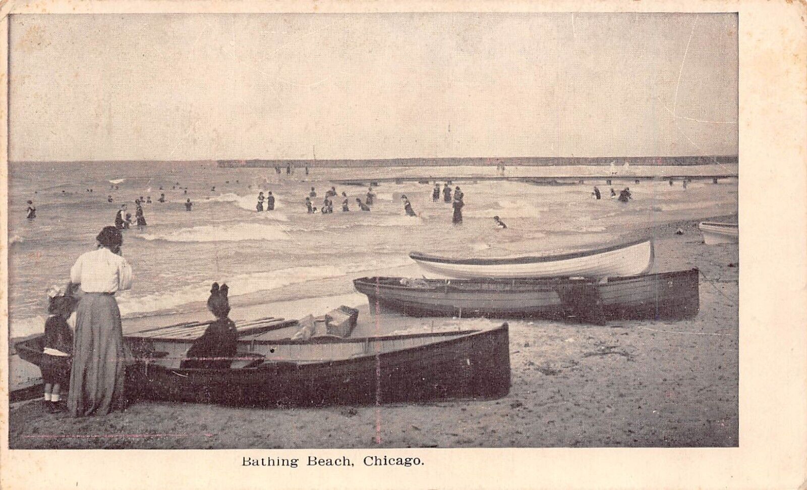 Chicago IL Illinois Bathing Beach Boats 1908 Postcard 5223