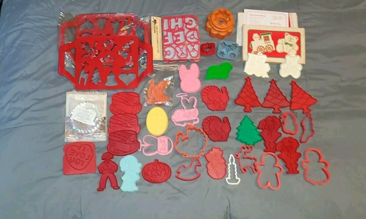 Lot of 52 Plastic Vintage Cookie Cutters - Holidays, Birthday, and More