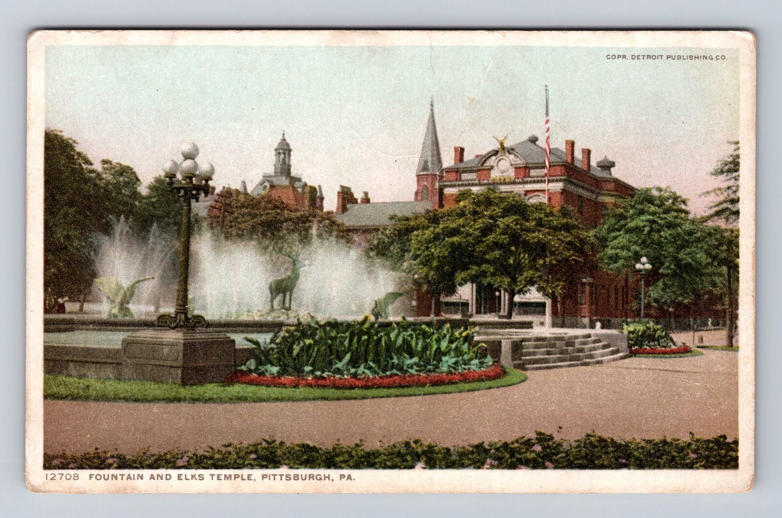 Pittsburgh PA-Pennsylvania, Fountain and Elks Temple, Antique Vintage Postcard