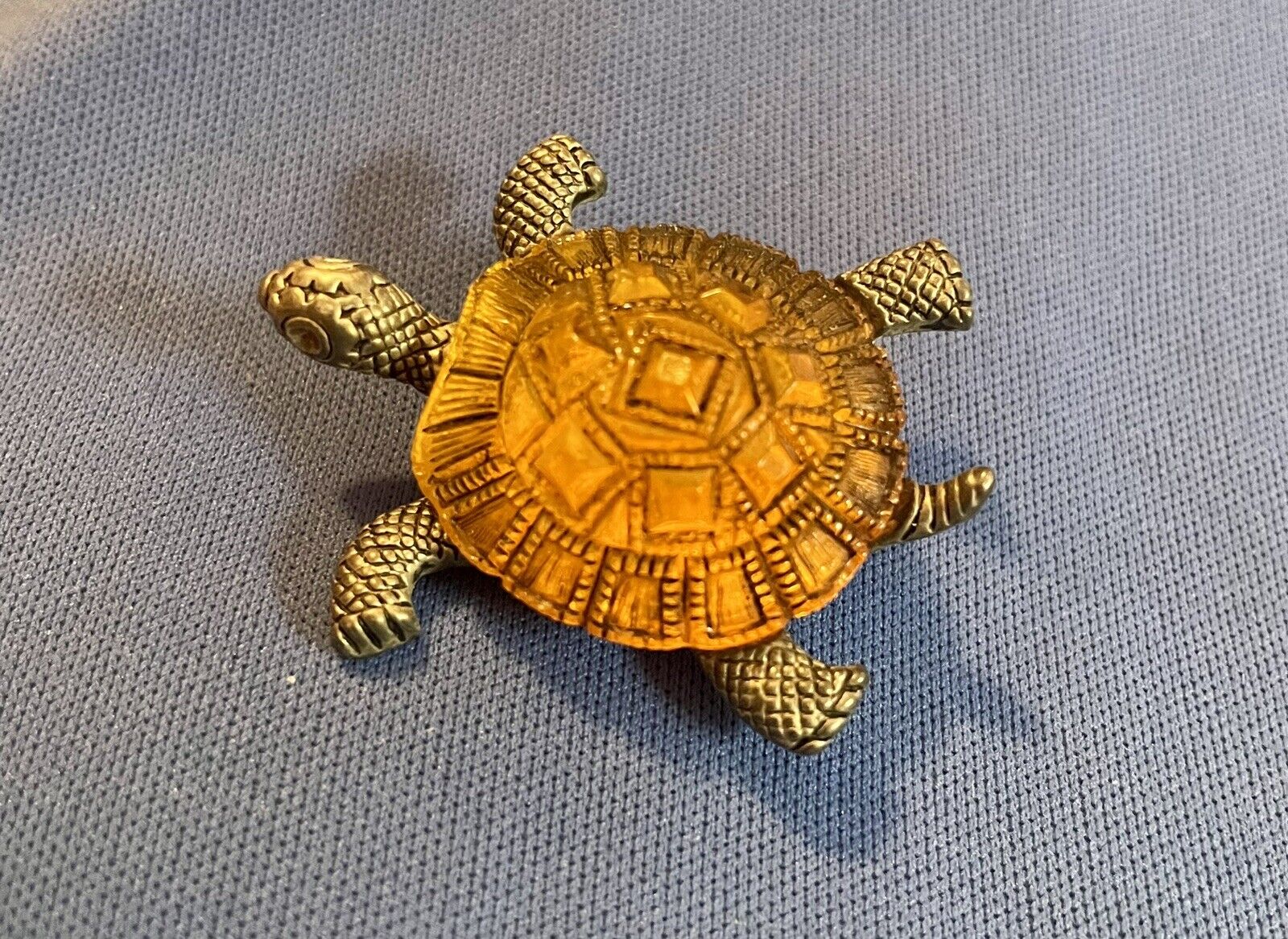 Turtle Brooch Shell Square Amber Stones Vintage Beautiful