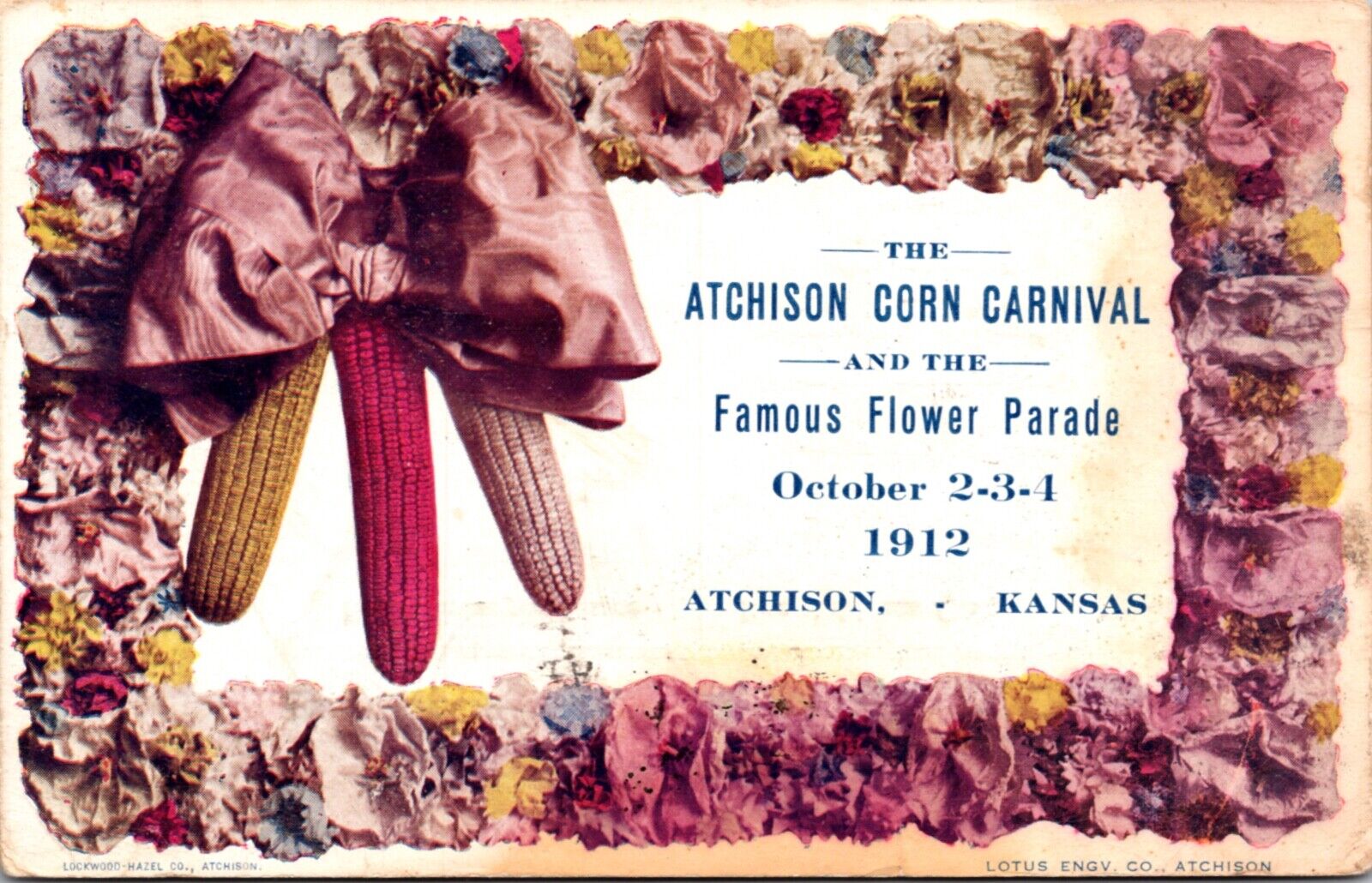 Postcard Atchison Corn Carnival at Famous Flower Parade 1912 Atchison, Kansas