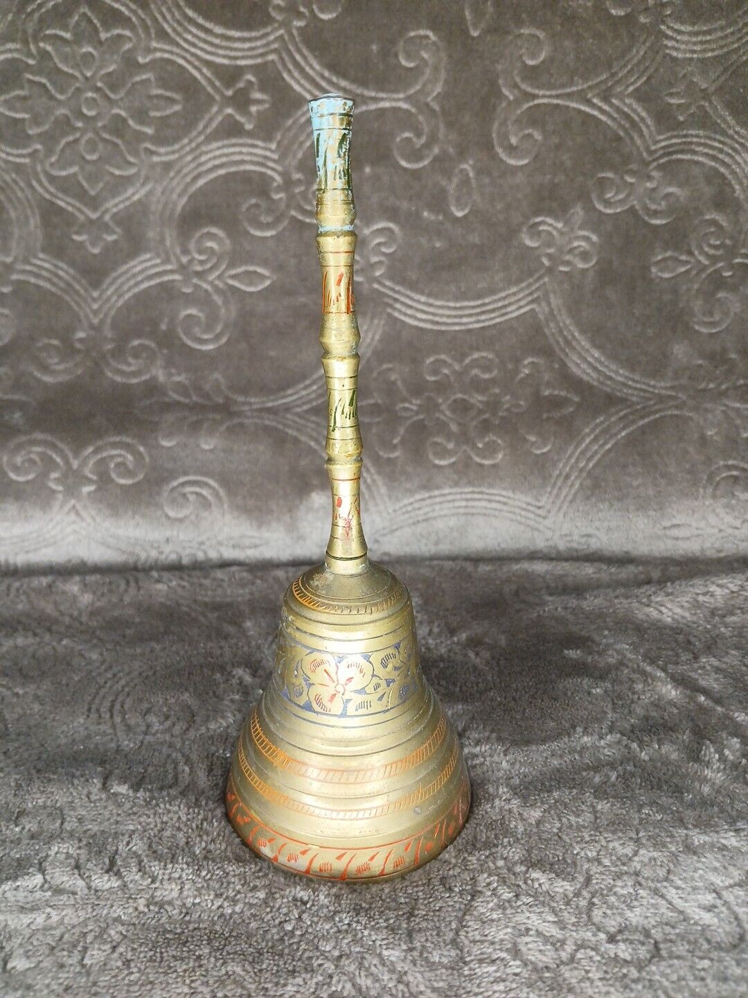 Vintage Antique Hand Etched Design Solid Brass Bell with Dinger 