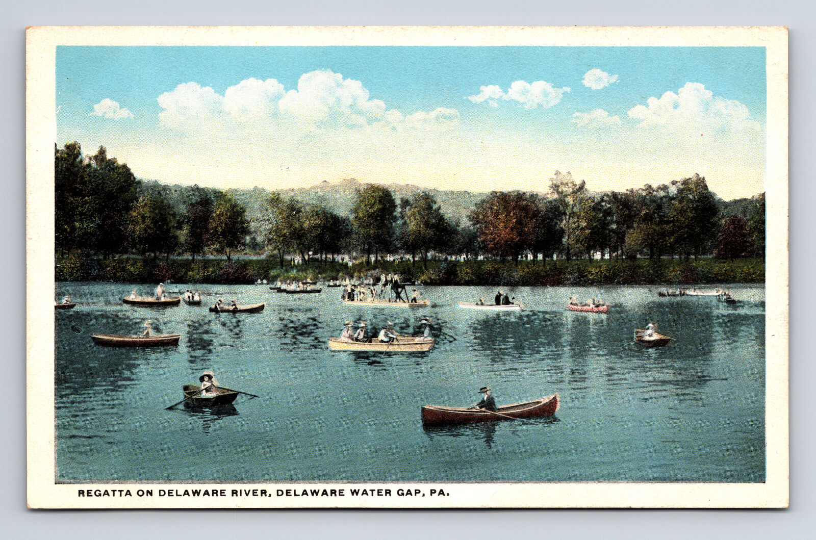 Delaware Water Gap PA Regatta of Row Boats on Delaware River Postcard