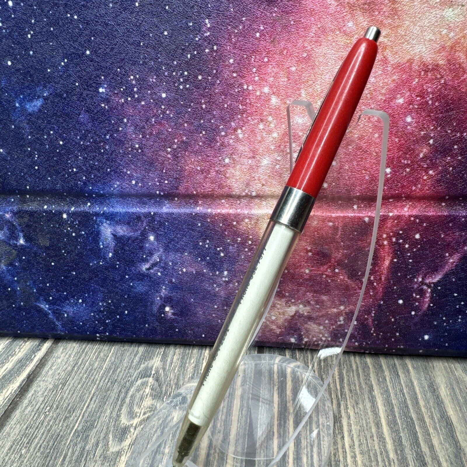 Vintage Chas M Van Why & Son Red Silver Tone Advertisement Pen 