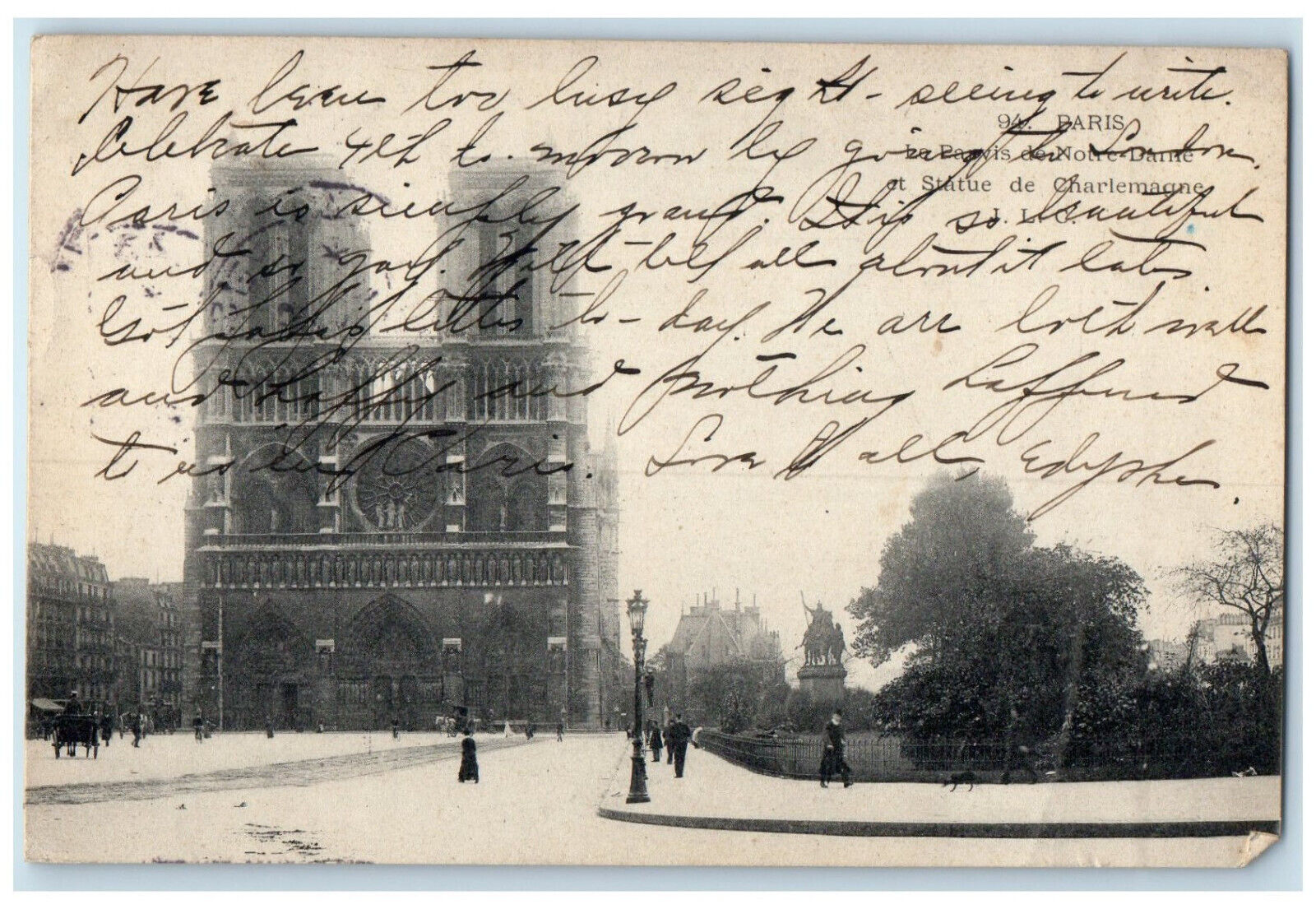 1906 Statue Of Charlemagne Notre Dame Paris France Antique Posted Postcard