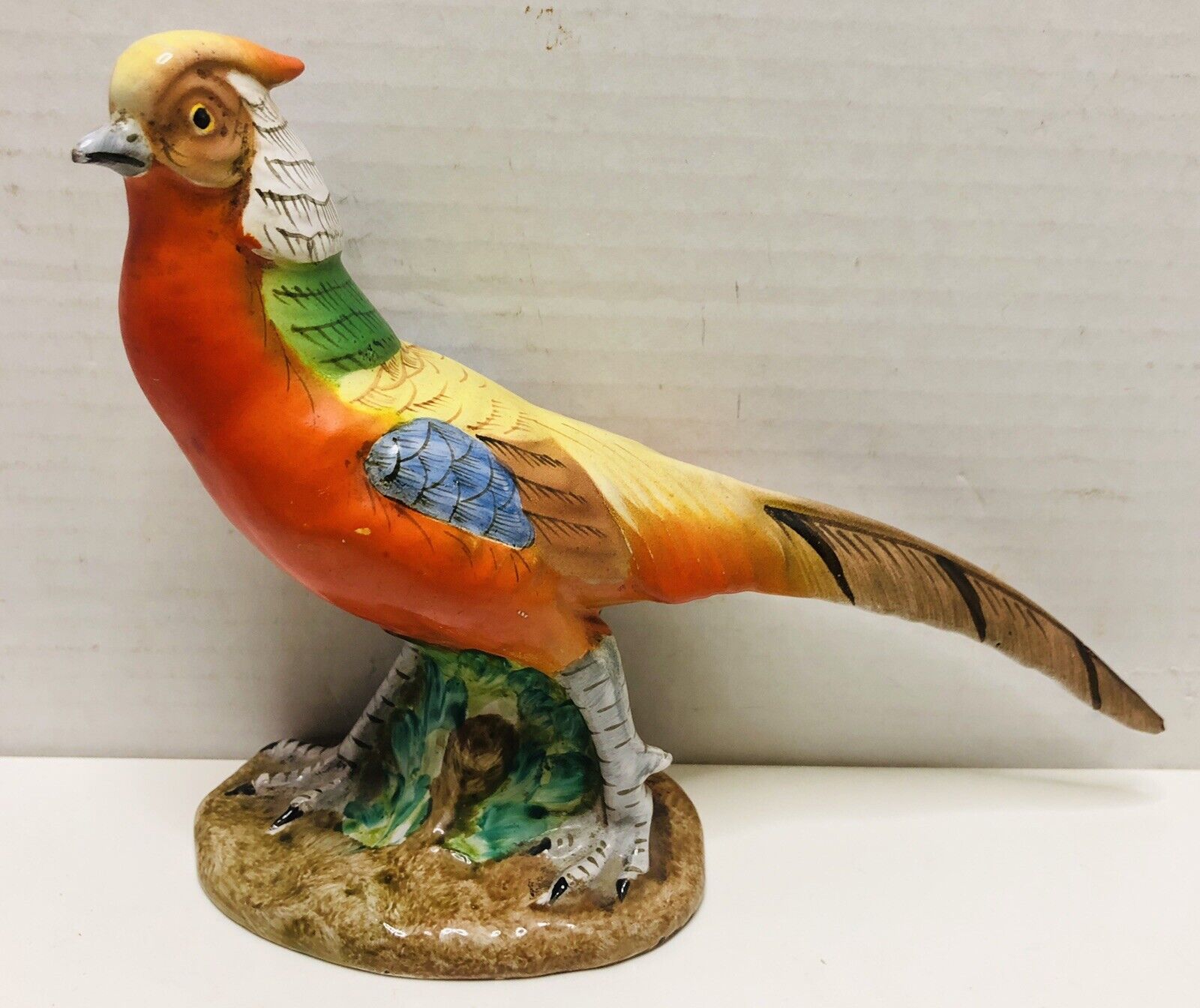 Vintage Ugo Zaccagnini Handpainted Porcelain Pheasant Bird Figurine Italy Signed