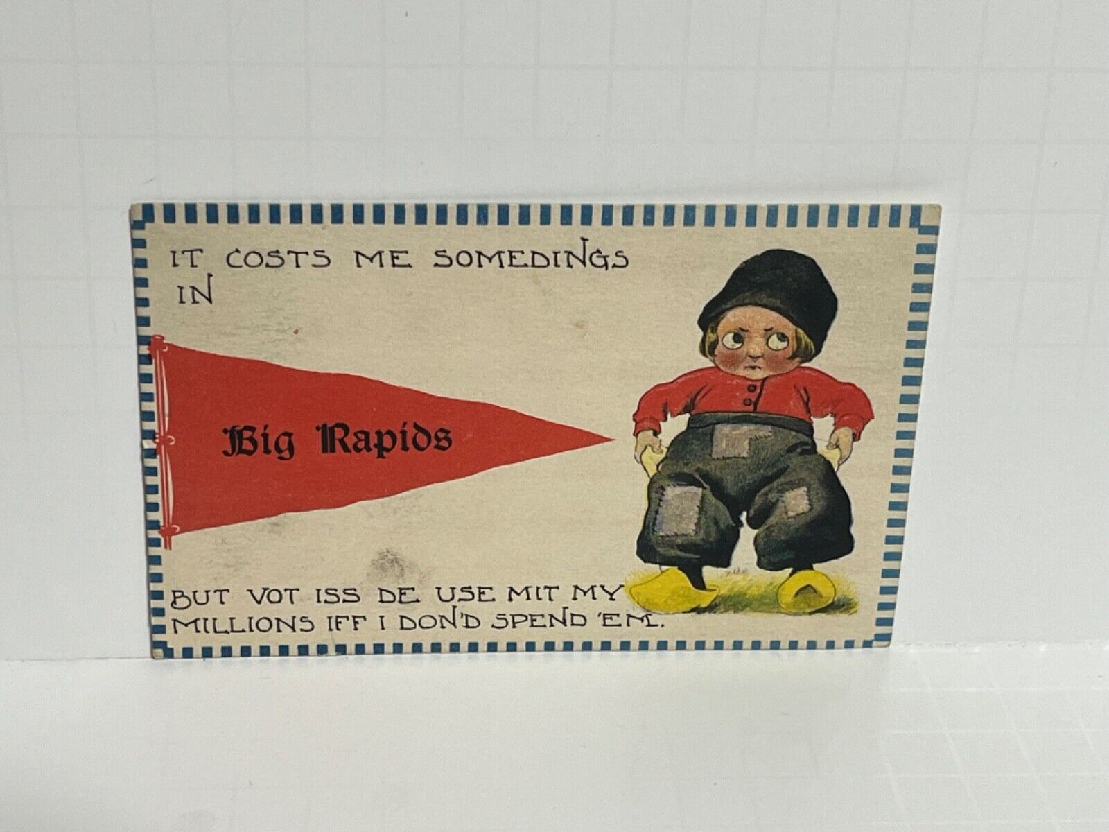 Postcard Greetings from Big Rapids Michigan MI Pennant Dutch Boy c 1912 A69
