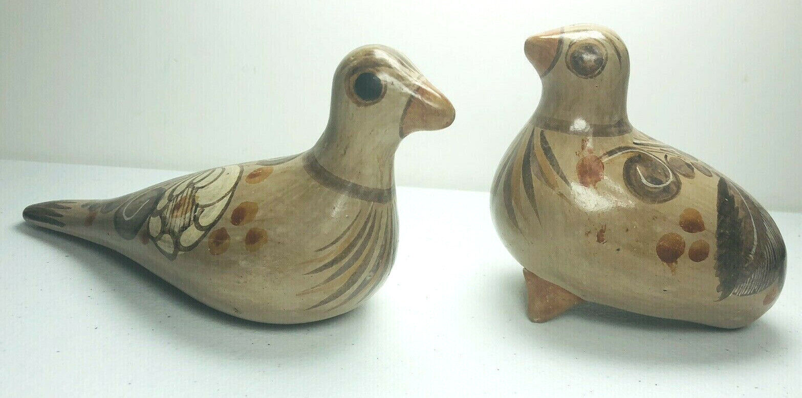 Vintage Art Pottery Mexican Netzi Tonala Birds SET 2 Painted Folk Art Rattle