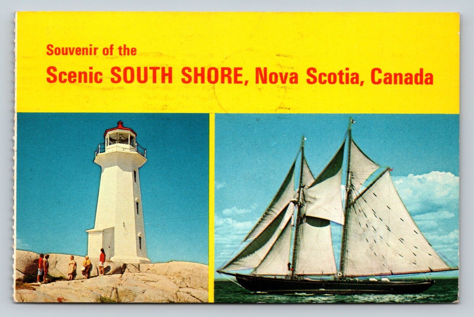 c1969 Nova Scotia Canada Peggy's Cove Light & Bluenose II VINTAGE Postcard