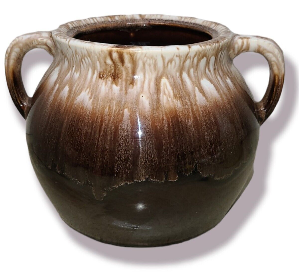 Vintage McCoy Hull ?USA Pottery Brown Drip Soup Tureen Pot with Handles 6x8\