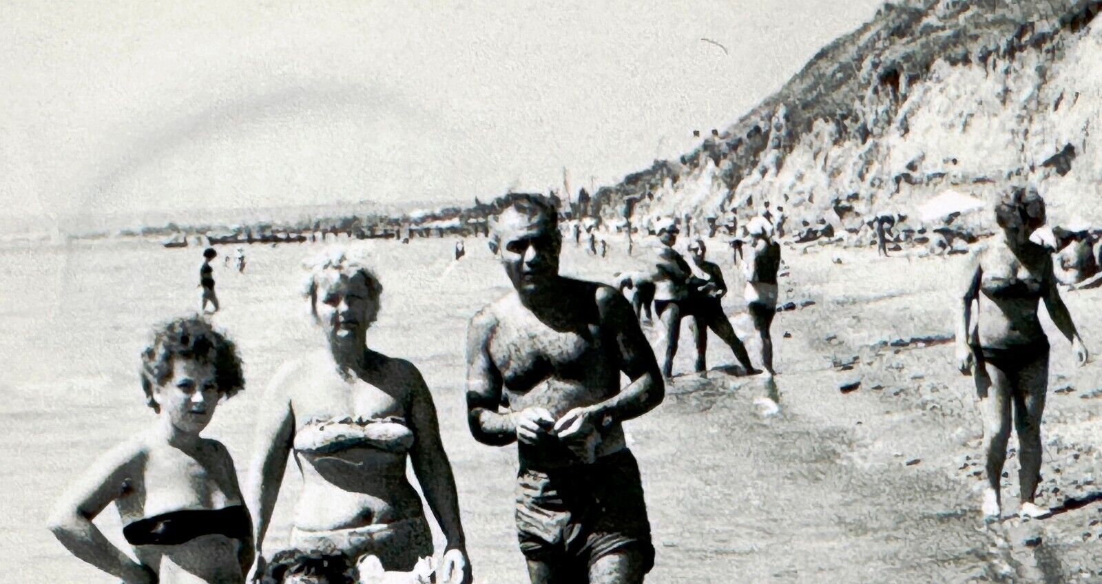 1960s Pretty Curvy Women Bikini and Shirtless Men Bulge Trunks Vintage Photo